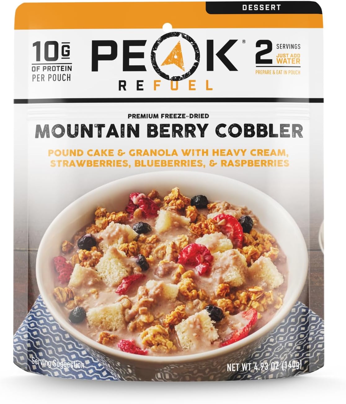 Peak Refuel Mountain Berry Cobbler | Real Ingredients | Ready in Minutes | Just Add Water | Premium Freeze Dried Backpacking & Camping Food | 2 Servings | Ideal MRE Survival Meal or Dessert