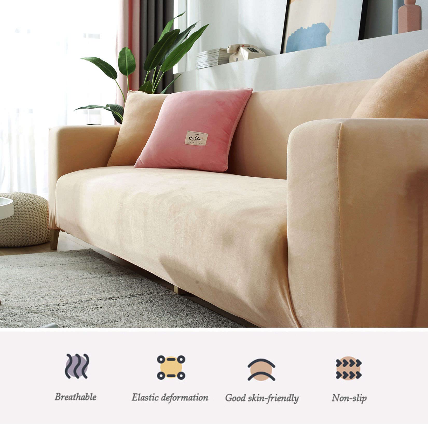 ストレッチフィットソファカバー 3人掛け用 ベージュ ソファーカバー 特許取得 肘付き 一体型 3人掛け ストレッチ