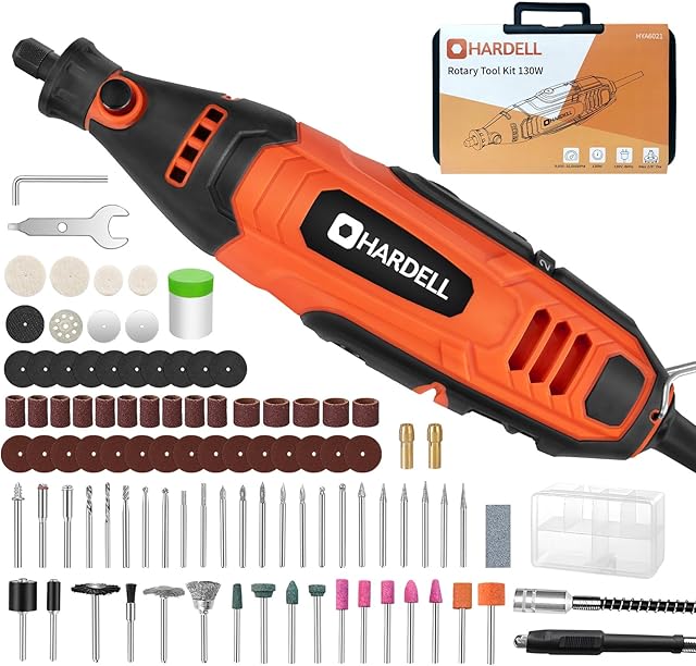 HARDELL Rotary Tool Kit, 130w Rotary Tool with 95 Pcs Accessories,Flex Shaft, 6 Variable Speed for Crafting Projects and DIY Creations,Cutting,Polishing,Sanding,Curving,Drilling