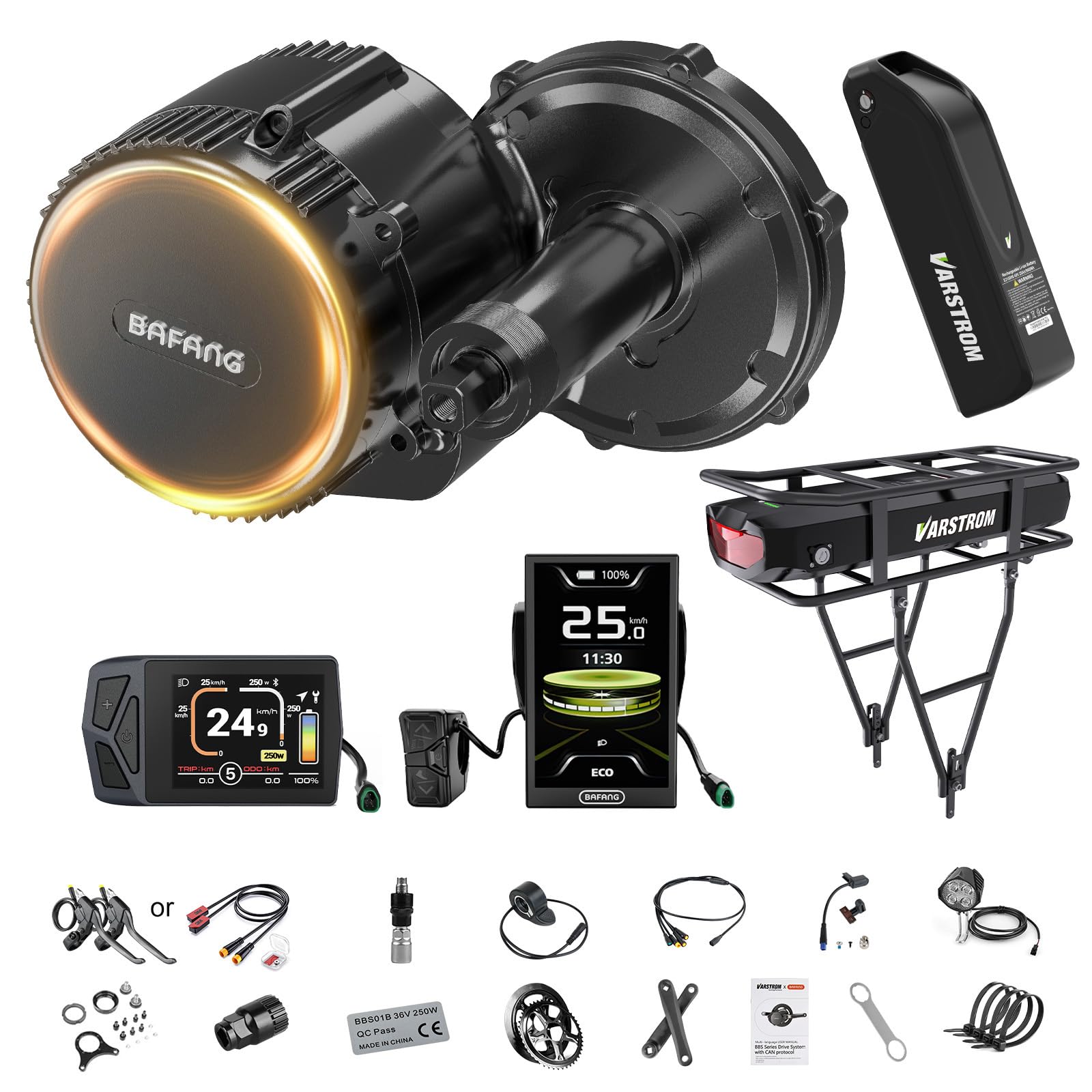 BAFANG Kit Elettrico per Bici BBS01B BBS02B BBS-HD con LCD & Batteria Opzionale, Compatibile BB 68-73/100/120mm, 250W Kit Conversione Bici Elettrica, Montagna e Strada Ebikes