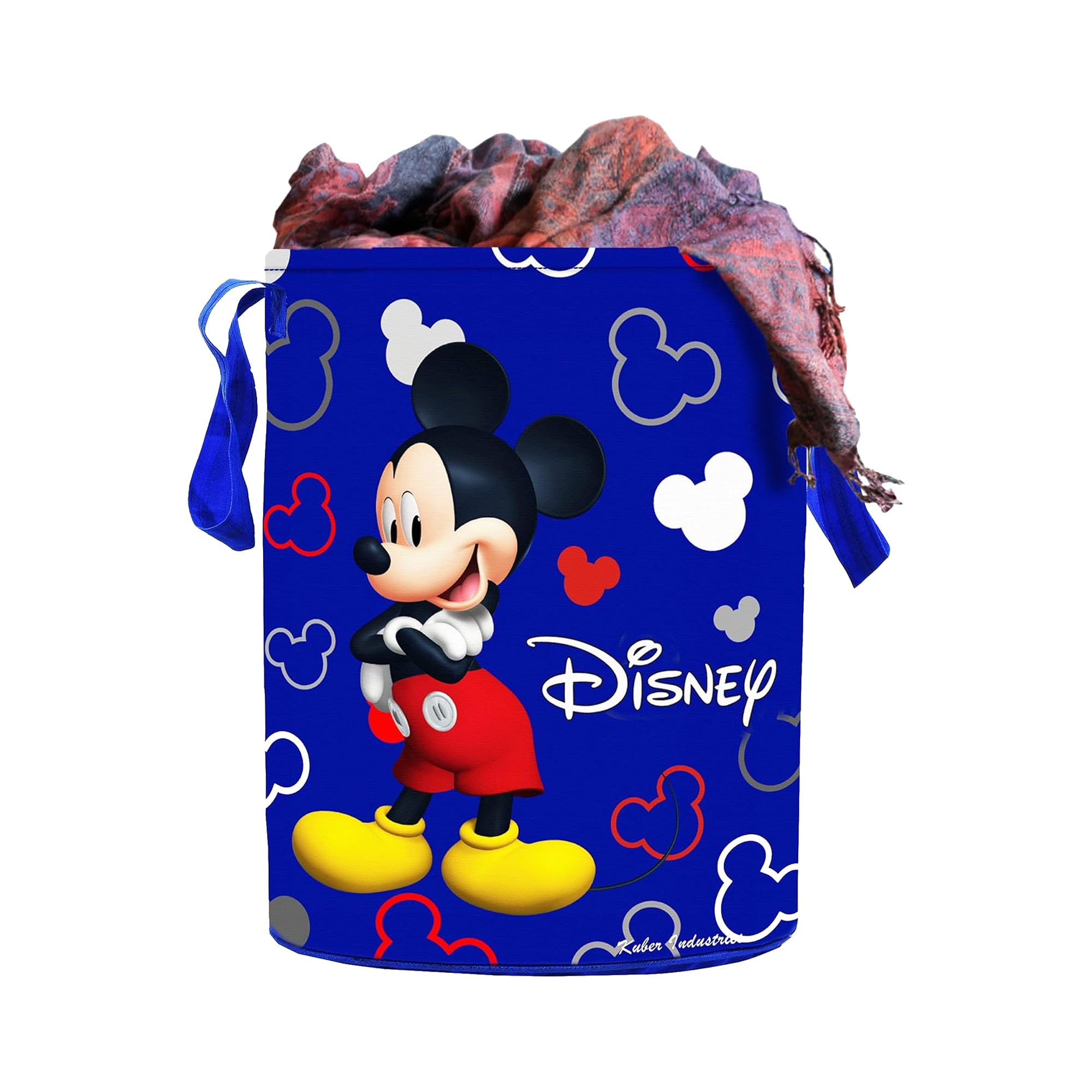 Kuber Industries Laundry Basket (45 LTR) Foldable Non-Woven Basket | Round Cloth Laundry Bag | Washing Storage Basket | Disney Mickey Friend | Blue