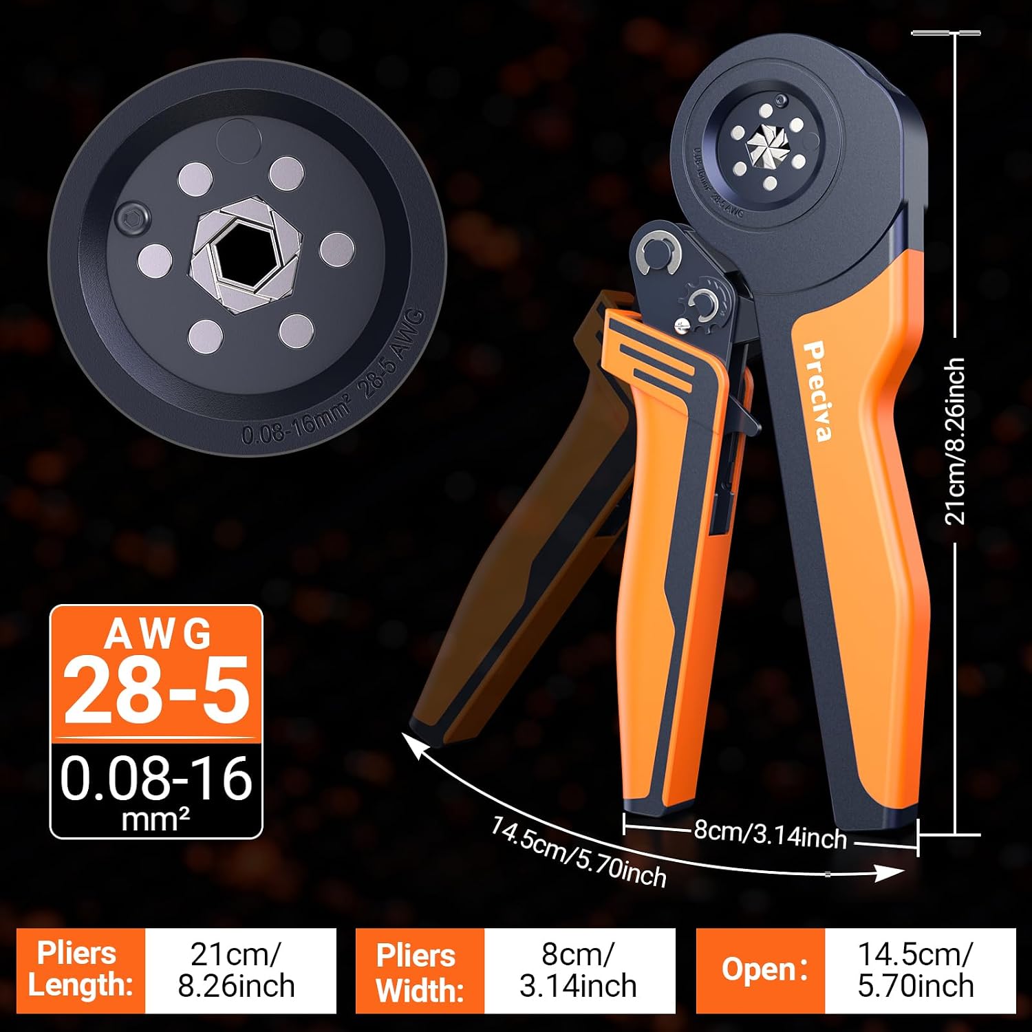 Preciva Ferrule Crimping Tool Kit - AWG 28-5 Hexagonal Ferrule Crimper with 850Pcs Single and 430Pcs Twin Ferrules Connectors, Double-Layer Carrying Case for Electrical Applications