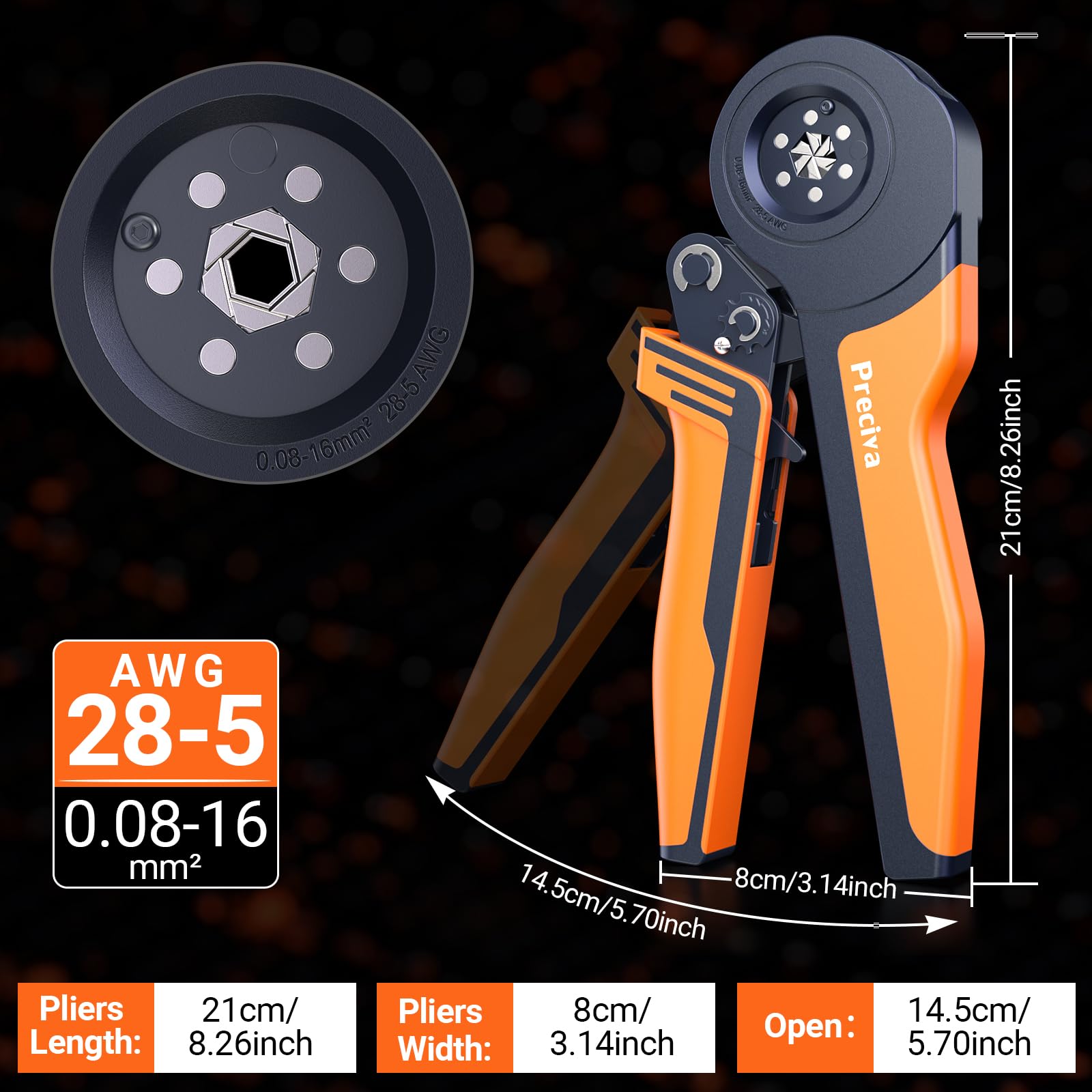 Preciva Pinza Para Crimpar con 1280 Piezas,0.08-16mm² de Crimper,Alicates de Terminales Talla Grande,Punteras Electricas,Alicates de Seis Lados para Bricolaje y uso Industrial Terminales EléCtricos