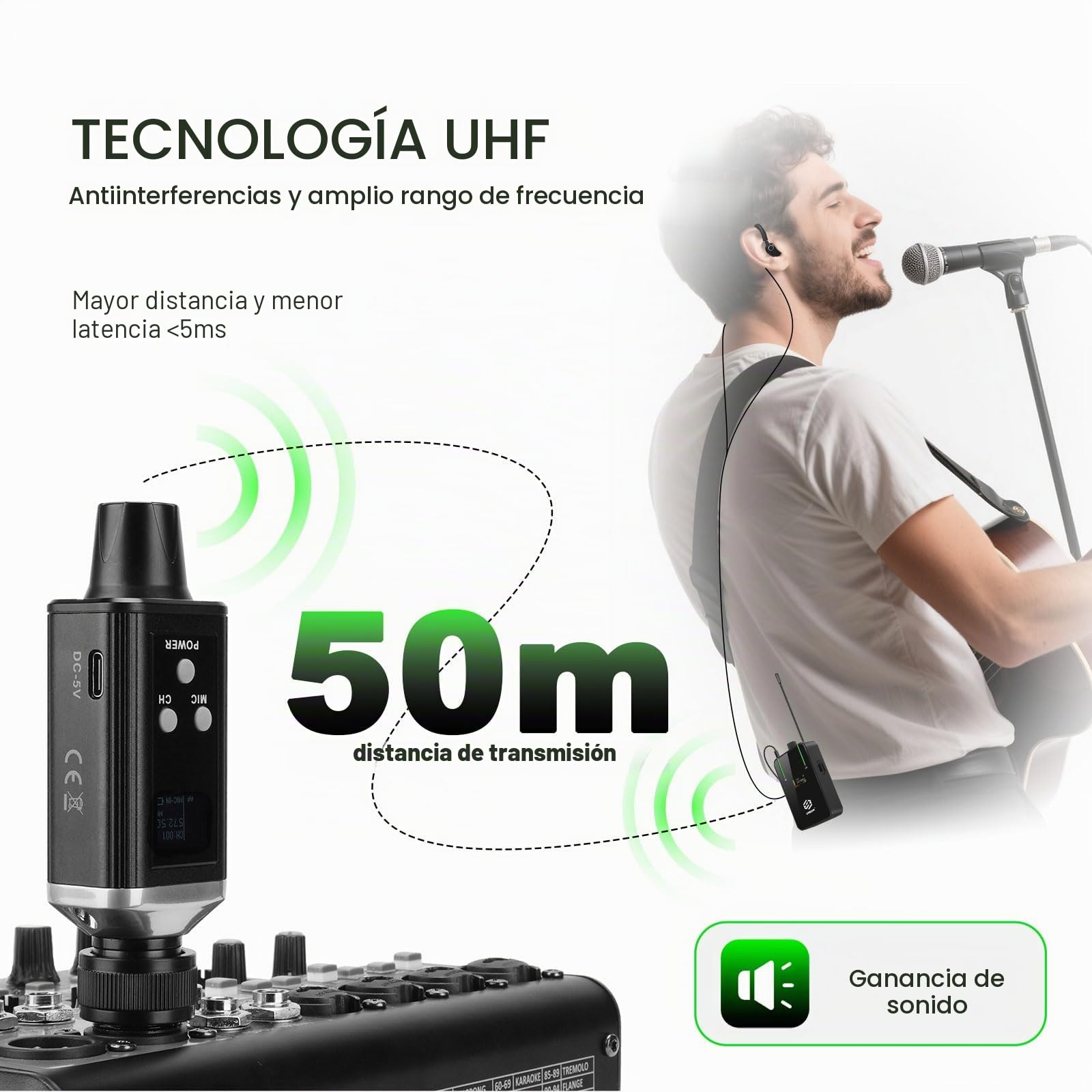 AR9 UHF - Sistema de monitor intrauditivo inalámbrico mono y receptor de cinturón para estudio, ensayo de banda y actuaciones en vivo (AR9-1-BK)
