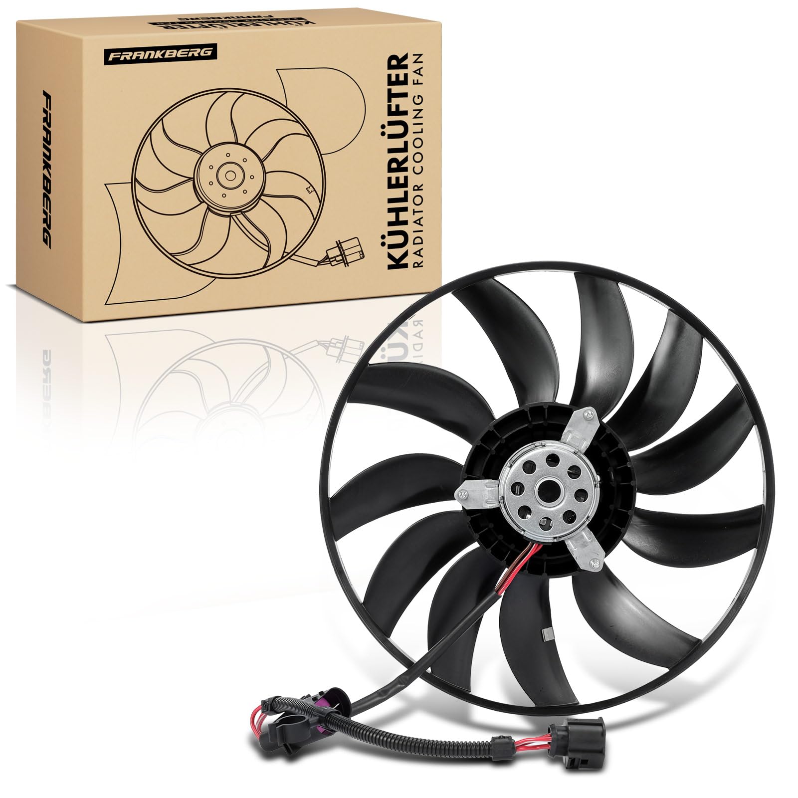 Frankberg Ventola del radiatore ventola di raffreddamento del motore | 1K0959455CP; Compatibile con: Altaea XL 5P5 5P8, T.o.u.r.a.n 1T1 1T2, A3 8P1, Golf Plus 521 5M1, O.c.t.a.v.i.a II 1Z3
