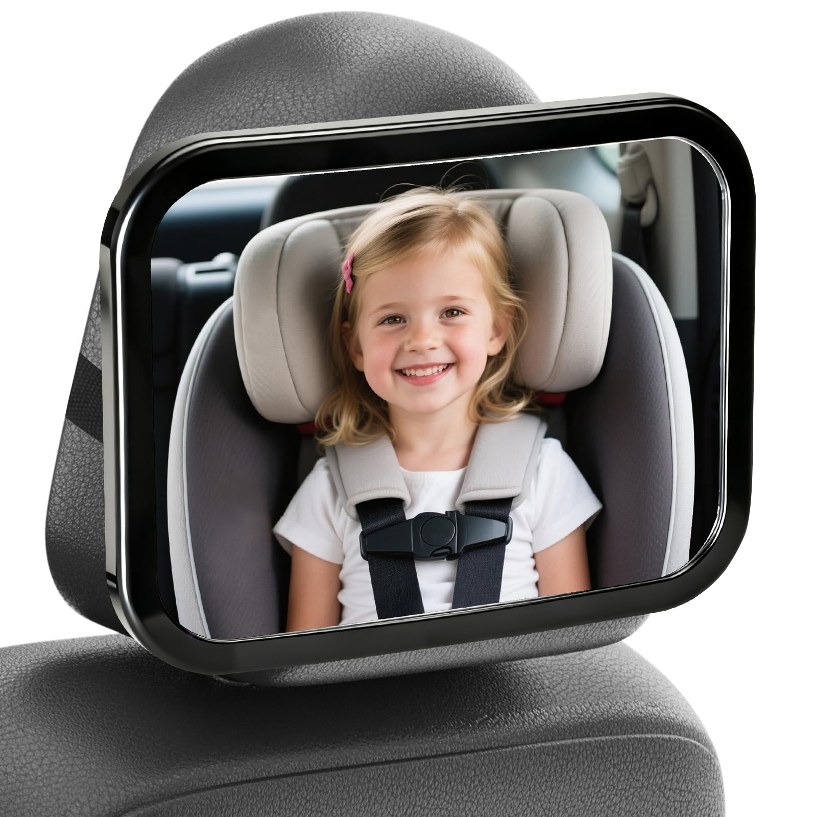 Cozary Rücksitzspiegel für Babys, Bruchsicheres Acrylglas Baby Spiegel Auto, 360°Schwenkbar Baby Autospiegel, Verstellbarer & Robuste Gurte, Für Die Meisten Fahrzeuge, 24.5 x 17.5cm