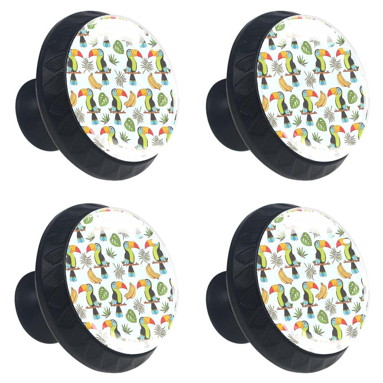 Boutons de meuble en verre 30 mm avec motif feuilles tropicales de haute finition