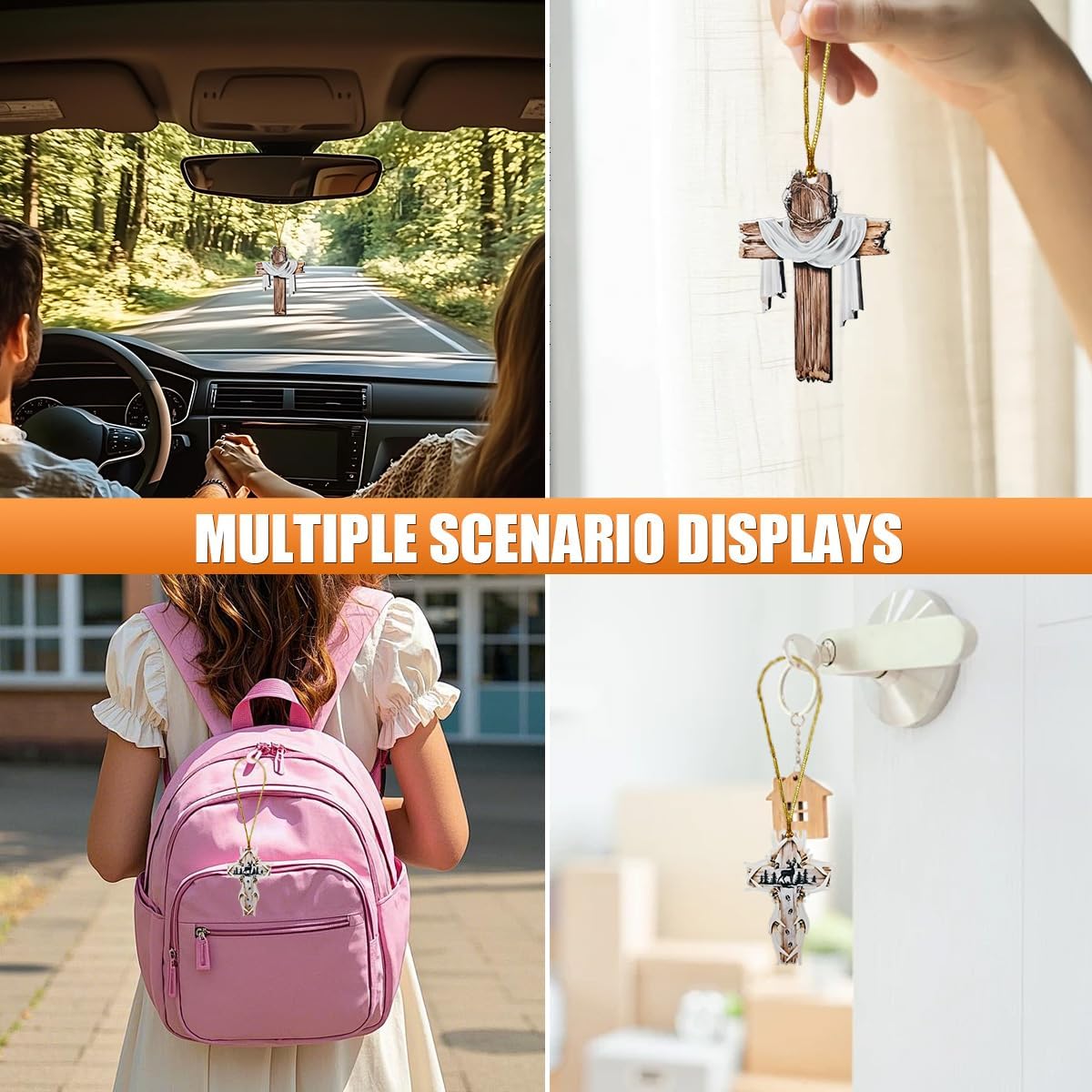 Cross Car Rearview Mirror Decoration, 2D Flat Acrylic Car Rear View Mirror Charm Ornament, Personalized Religious Faith Auto Interior Pendant Accessories for Cars, Home(Cross) - Image 6