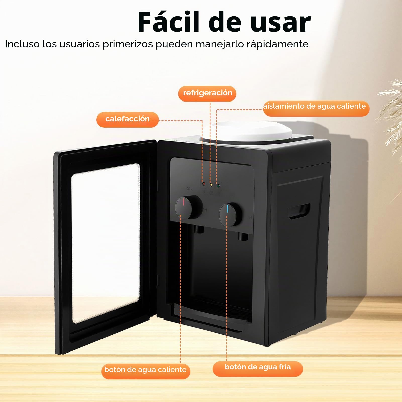 Dispensador de agua eléctrico, 550 W, 220 V, dispensador de bebidas, dispensador de agua de mesa, fuente fría y caliente para la oficina y el hogar, 27 x 23,5 x 37 cm