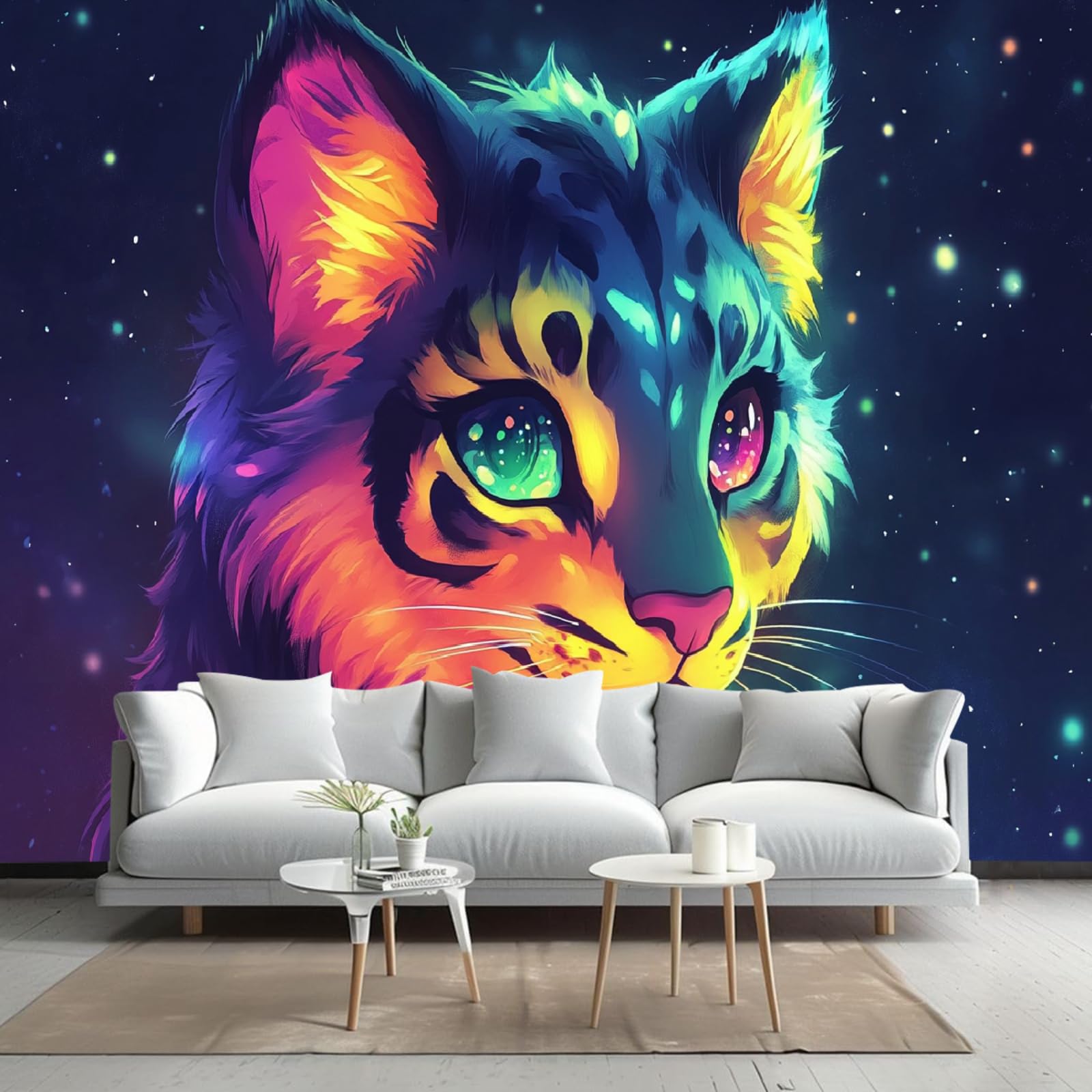 Papier peint univers animalier chat pour décoration chambre fille et salon