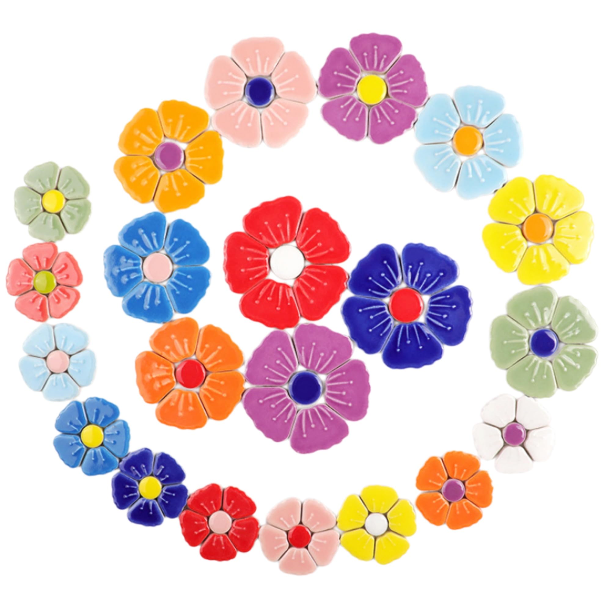 500g Mixed Color Ceramic Mosaic Tiles, Craft Small Irregular Mosaic Pieces for DIY Art, Home Decor, Vase & Flower Pot Filling (3 Size Flowers)