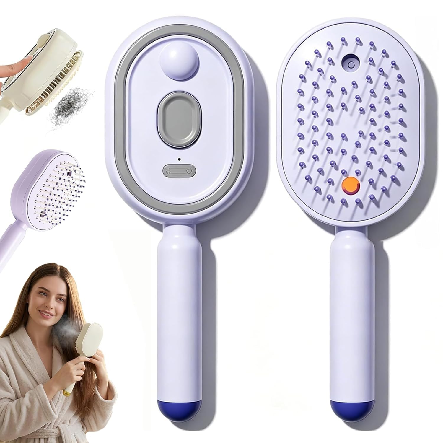 Spazzola A Vapore Elettrica,piastra per capelli a vapore ricaricabile con spray,pettine districante antistatico 3 in 1 e massaggio con cuscino d'aria, strumento senza fili per lisciare lo (Viola)