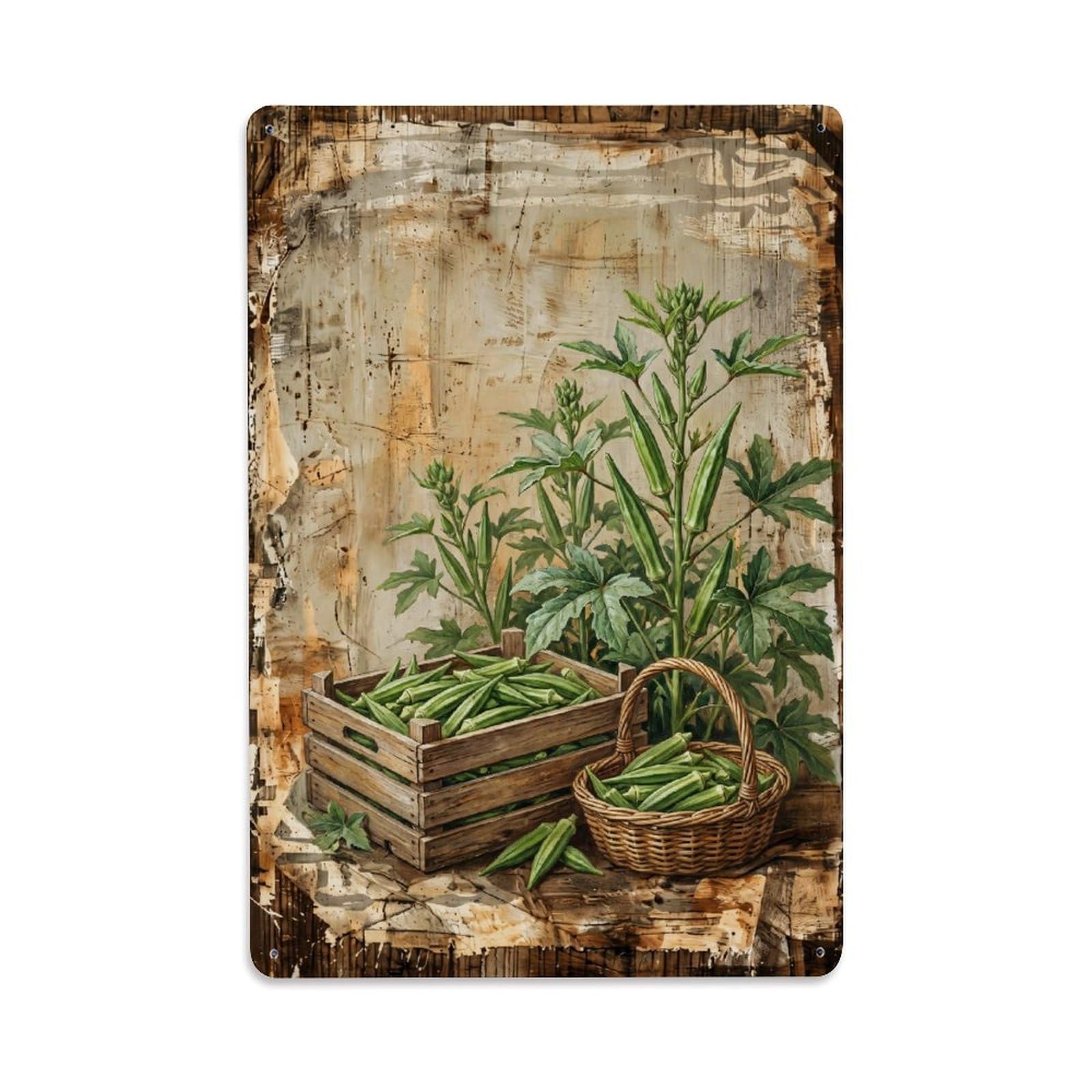 Okra Garden Green Vegetable Countryside Farm Vintage Metal Tin Sign Plaque Wall Decor for Cafe, Club, Garden Metal Poster 8x12Inch