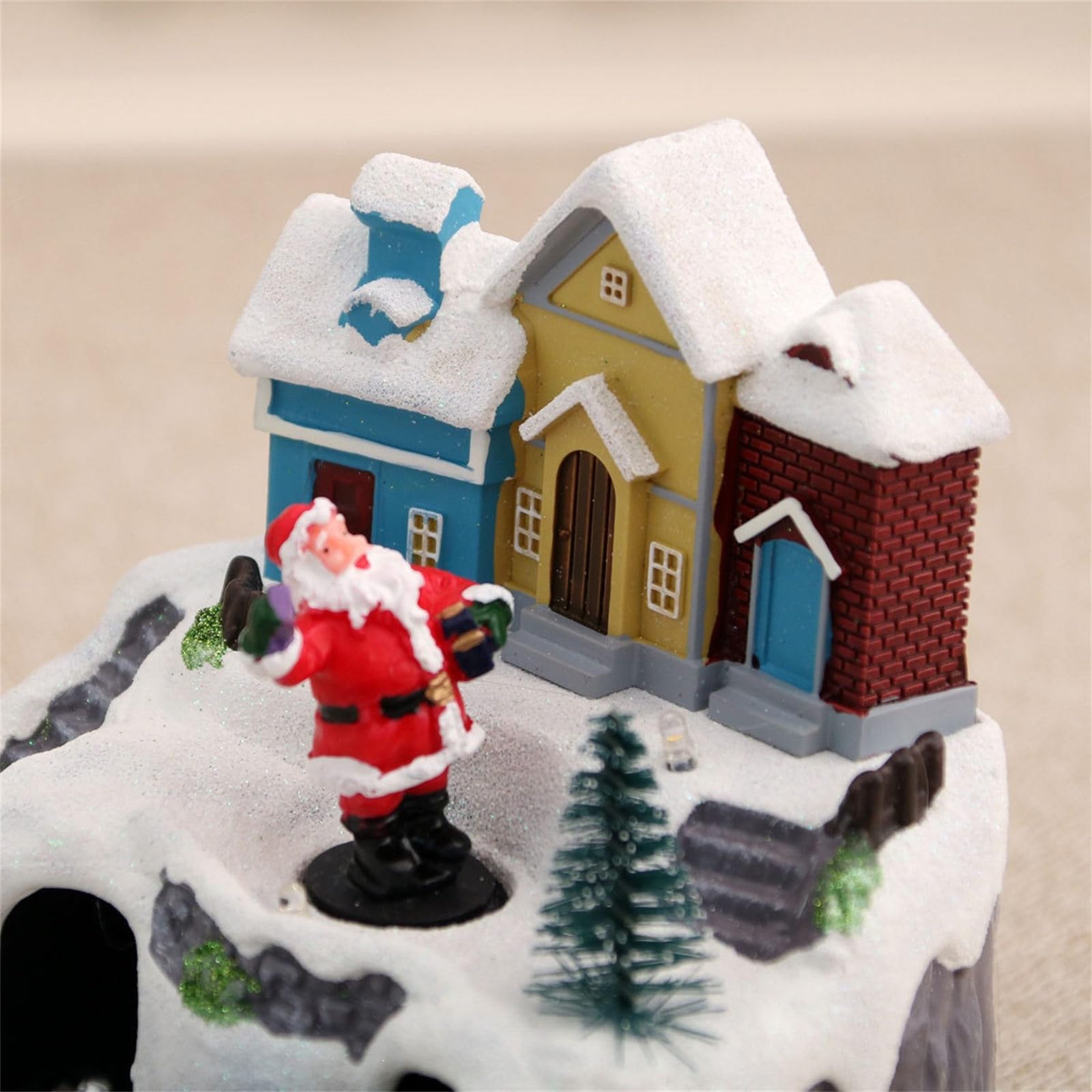 PANGBOER Scena Musicale Animata delle Case del Villaggio Natale con Figurine da Collezione Babbo Natale/Albero Rotante Decorazione Natalizia Decorazioni per la casa Statuetta delle Case del Villaggio