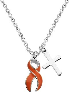 Orange Awareness Ribbon Charm Cross Necklace Orange Awareness Ribbon Survivor Gift Leukemia Awareness Jewelry Leukemia Warrior Gift