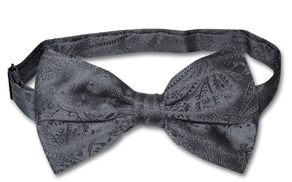 Vesuvio Napoli BOWTIE CHARCOAL GREY Color Paisley Men's Dark Gray Bow Tie