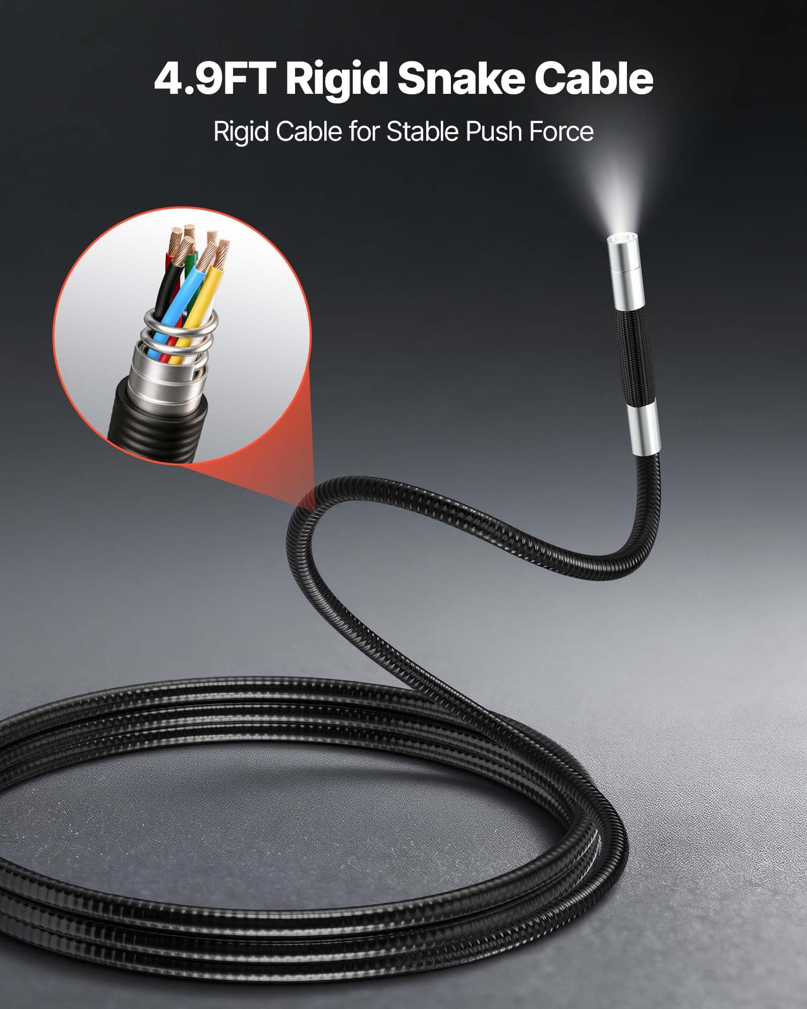 VEVOR Endoscopio Cámara de Inspección Articulado 180°, Cámara de Inspección de Tuberías con Sonda de 8 mm, Pantalla IPS, Cable de 1,5 m, Zoom Multinivel, 32 GB, 8 Luces LED 3 Niveles para HVAC Motores