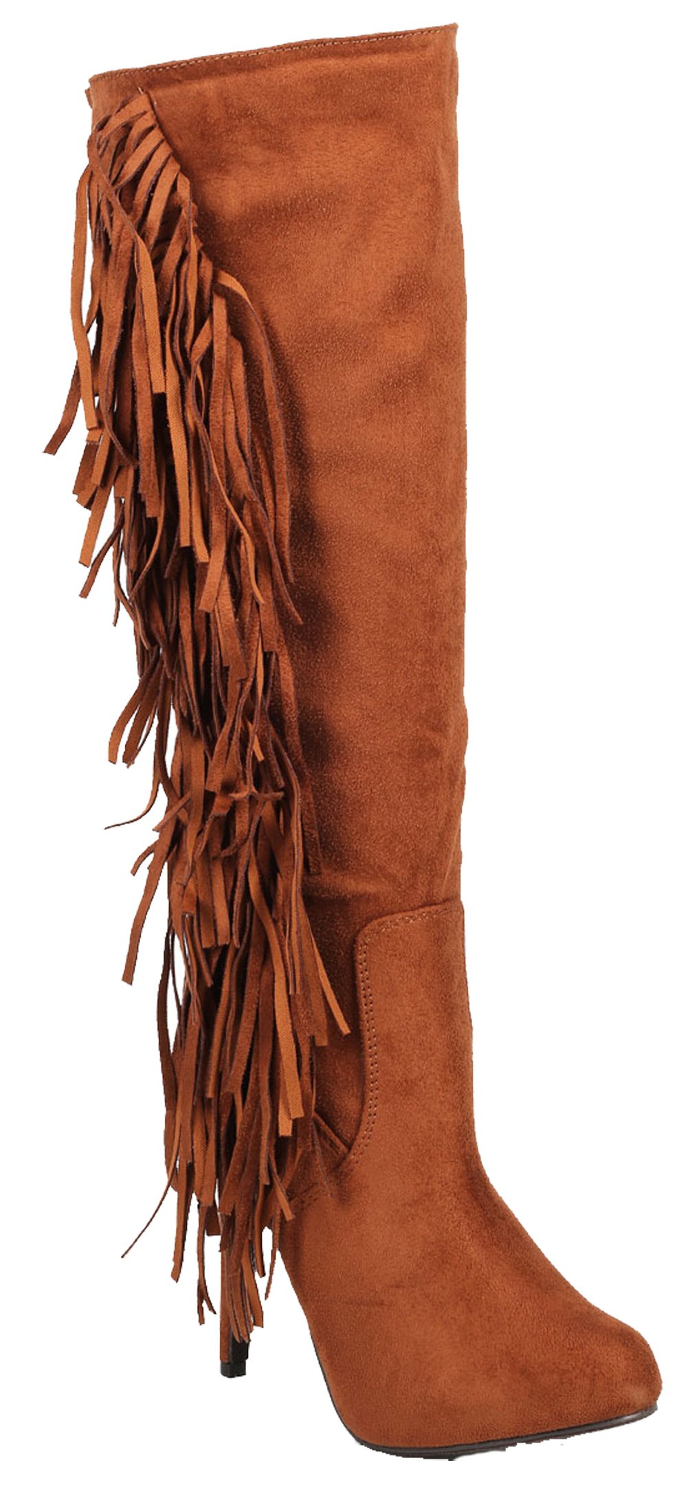 Philly 11 Womens Stiletto Knee High Fringe Boots Black