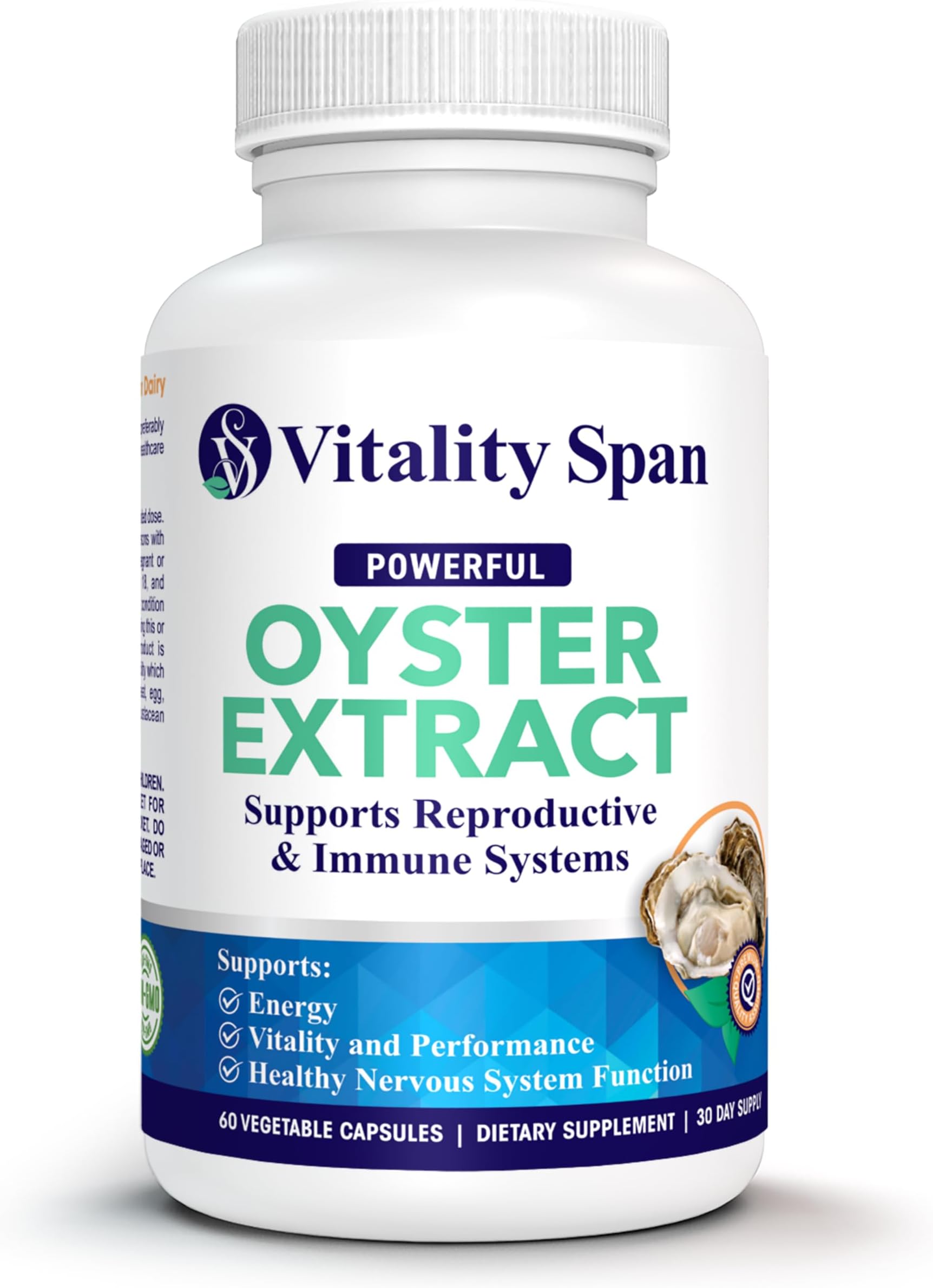 Oyster Extract - Pure, Highly Concentrated Supplement for Men & Women โ Supports Energy & Immune Boost; Zinc, Taurine, Amino Acids, and Vitamins, 500 mg, 60 Veg Capsules, Made in USA