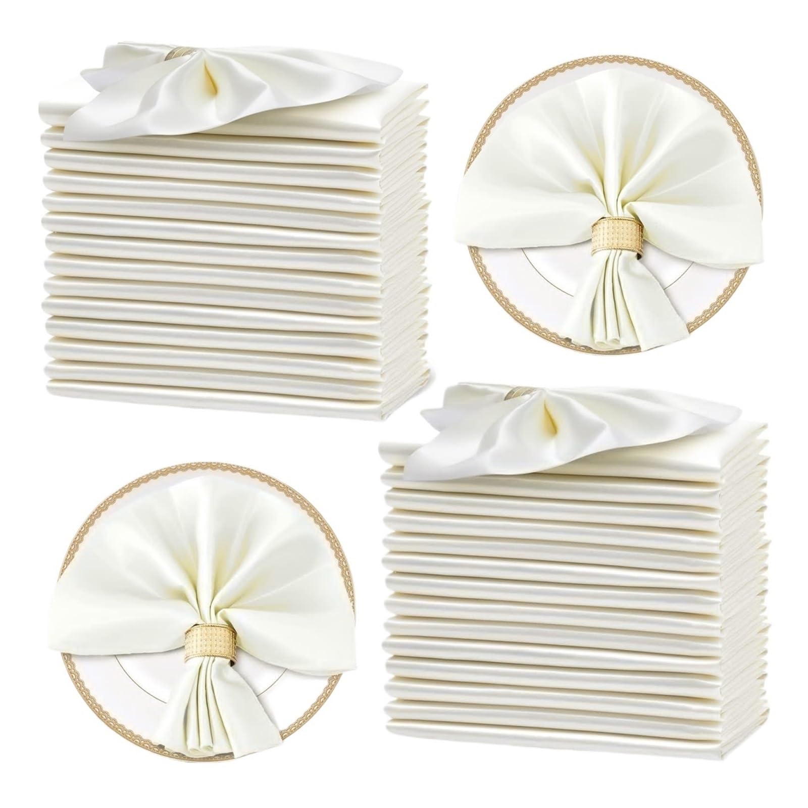 Satin Dinner Napkins 60 Pack Silky Satin Napkins Square 30x30cm, Party Cloth, Dining Table Soft for Wedding(60Pcs Ivory)