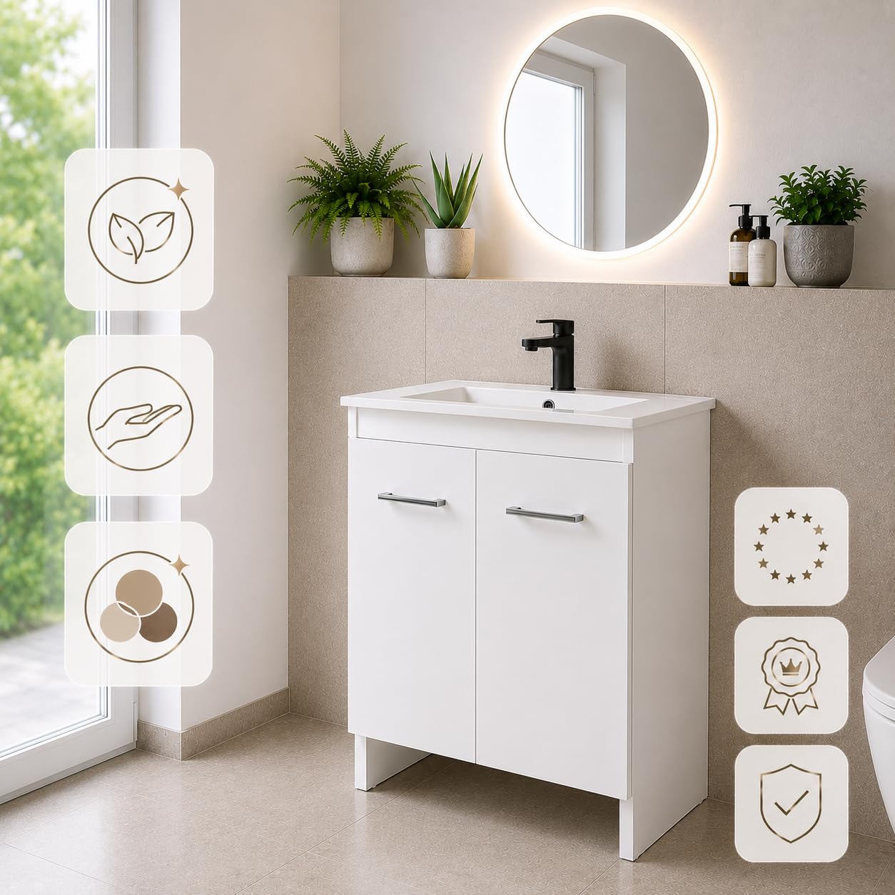Meuble Sous Vasque Blanc avec Lavabo 60 x 87 x 46 cm - Salle de Bain