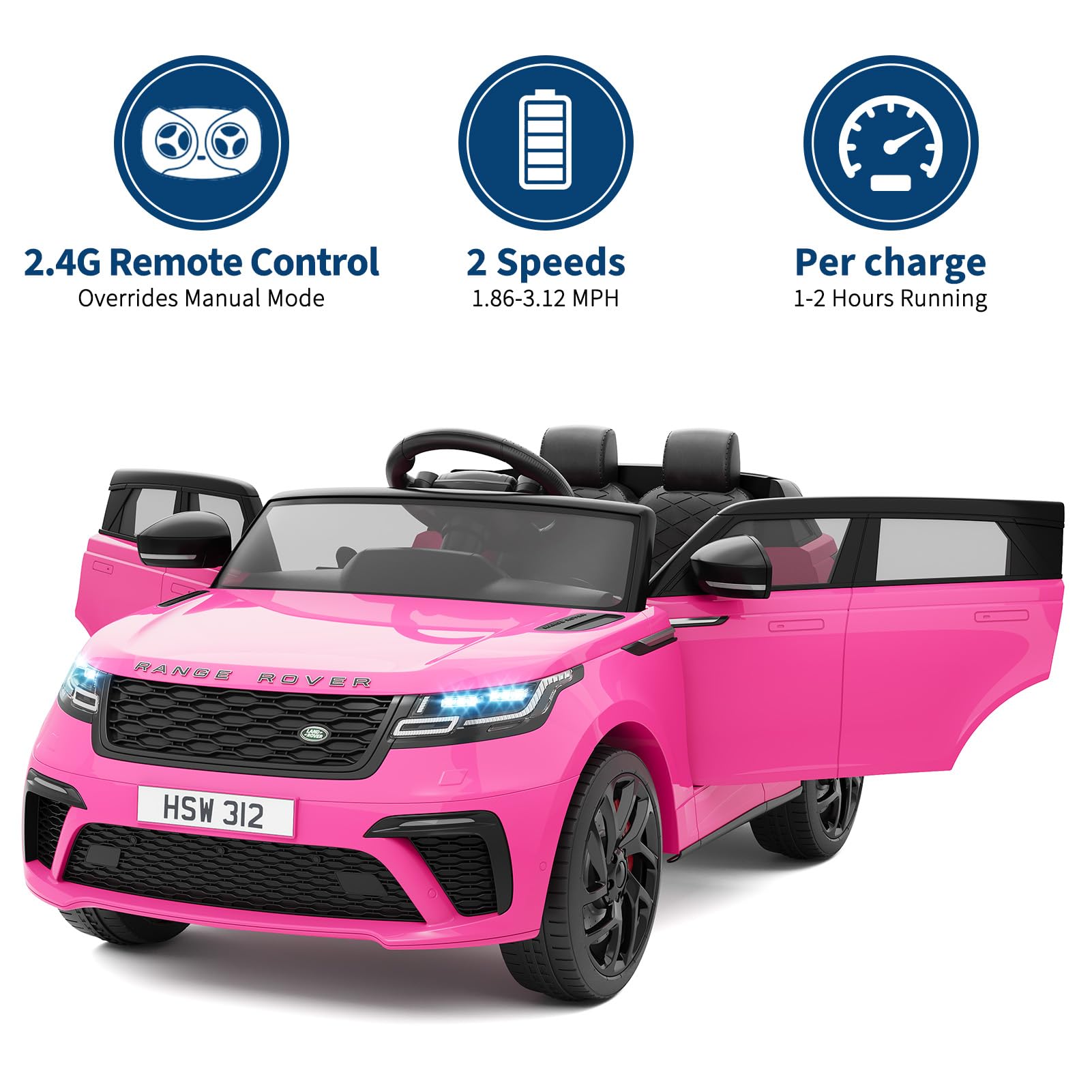 Garvee 12V Voiture Electrique Enfànt, Land Rover Licenciée avec Télécommande, Musique & MP3, Véhicule Électrique pour Enfants 3 an+(Rose)
