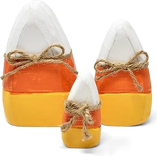 Gift Boutique Halloween Candy Corn Wooden Table Decorations Set of 3 in White Orange Yellow for Tiered Tray Centerpiece Shelf Party Supplies Decor