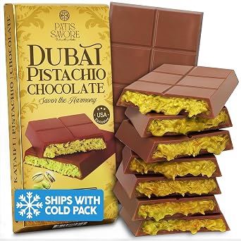 Dubai Chocolate Bar - Premium Pistachio, Belgian Chocolate and Crispy Kataifi Layers | Luxury Chocolate Gift | 7oz Gourmet Treat