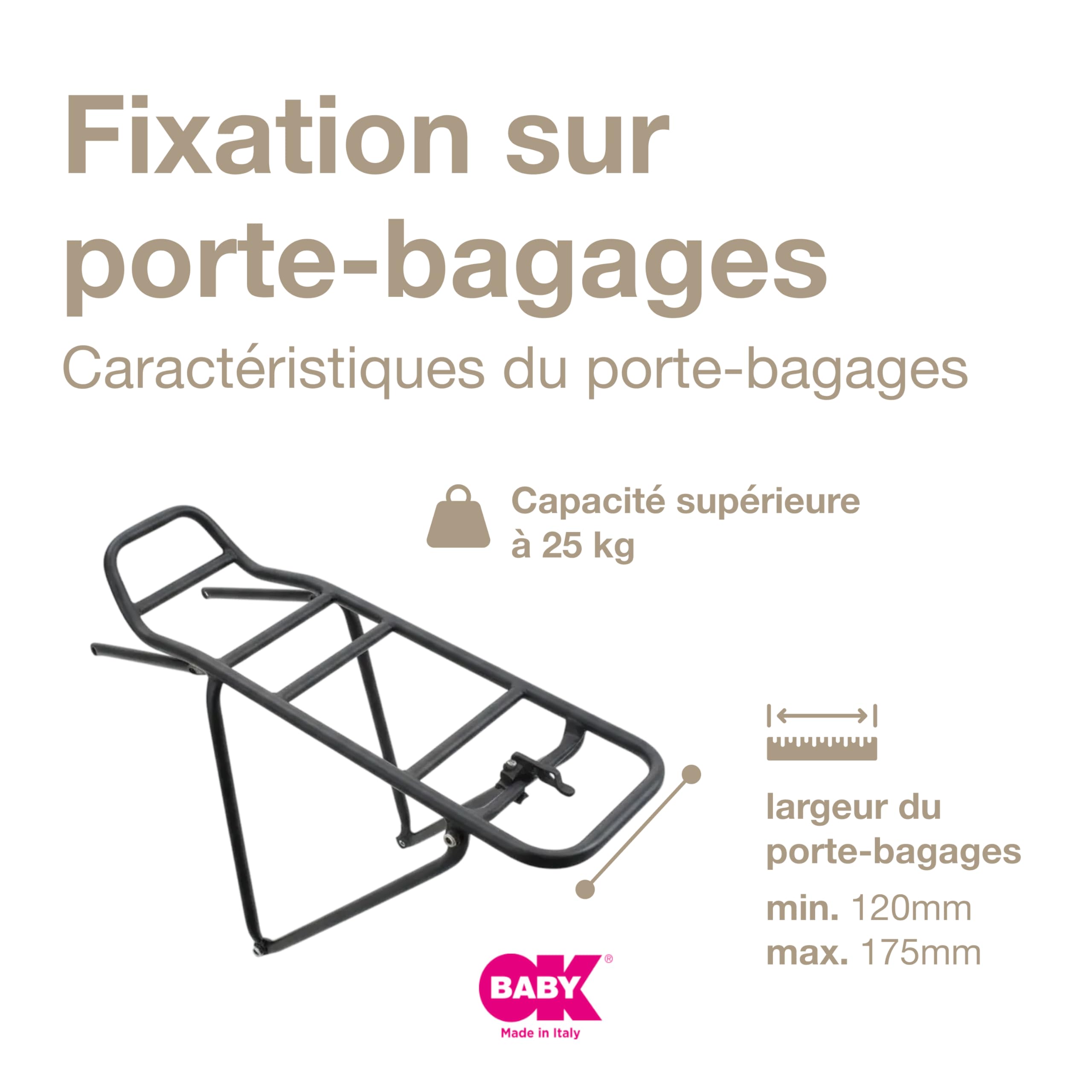 OKBABY Siège vélo pour bébé Ceinture de sécurité intégrée Noir/Gris 9-22 kg