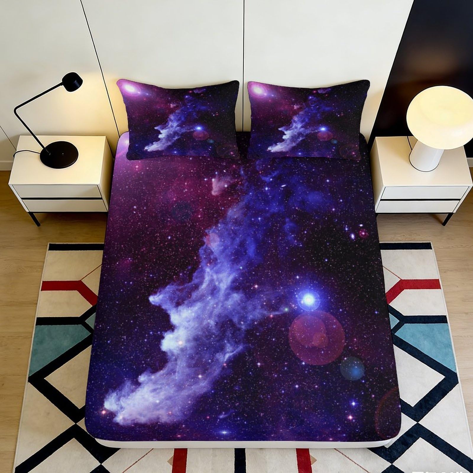Dhbaneiok Style-8 3D Printed Galaxy Starry Sky Fitted Sheet Microfiber Soft Purple Cosmic Nebula Mattress Cover Bedroom Decor 90X200x25cm