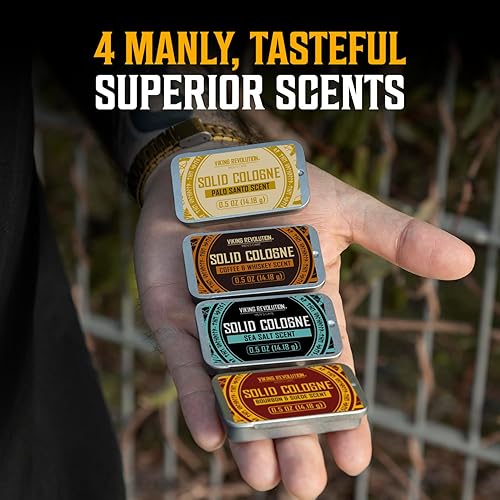Miniatura 6 de Viking Revolution Paquete de 4 colonia sólida para hombre, juego de regalo de colonia para hombre, incluye café y whisky, palo, sal marina, bourbon