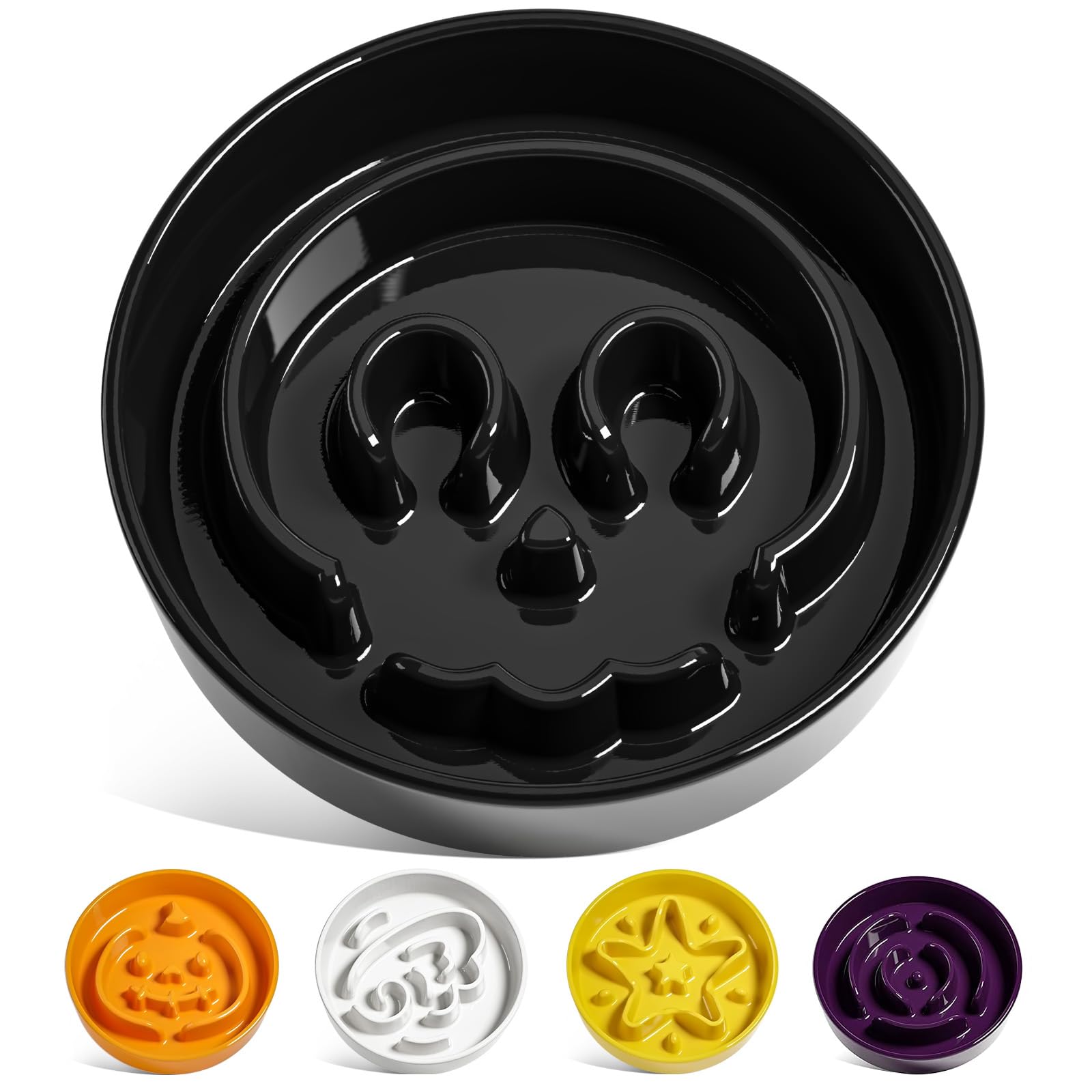 LE TAUCI Ceramic Slow Feeder Dog Bowls Small Breed, 0.6 Cups Dog Food Dish for Fast Eaters, Puzzle Bowl for Small Dogs and Cats,Skull Black