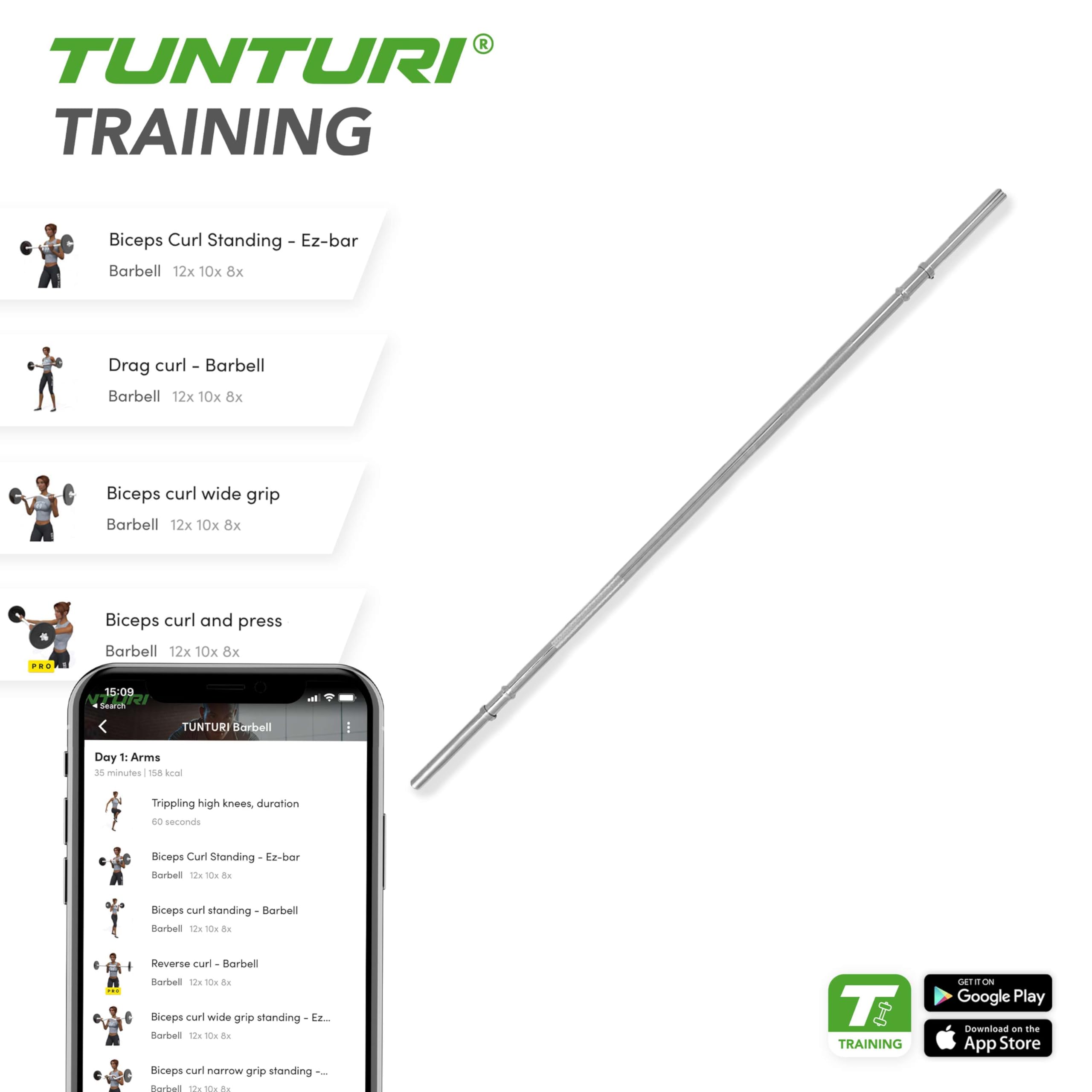 Tunturi 14TUSCL223 Bilanciere Palestra - Bilanciere Liscio - Lunghezza 180 Cm, Unisex – Adulto, Chrome, 180 cm