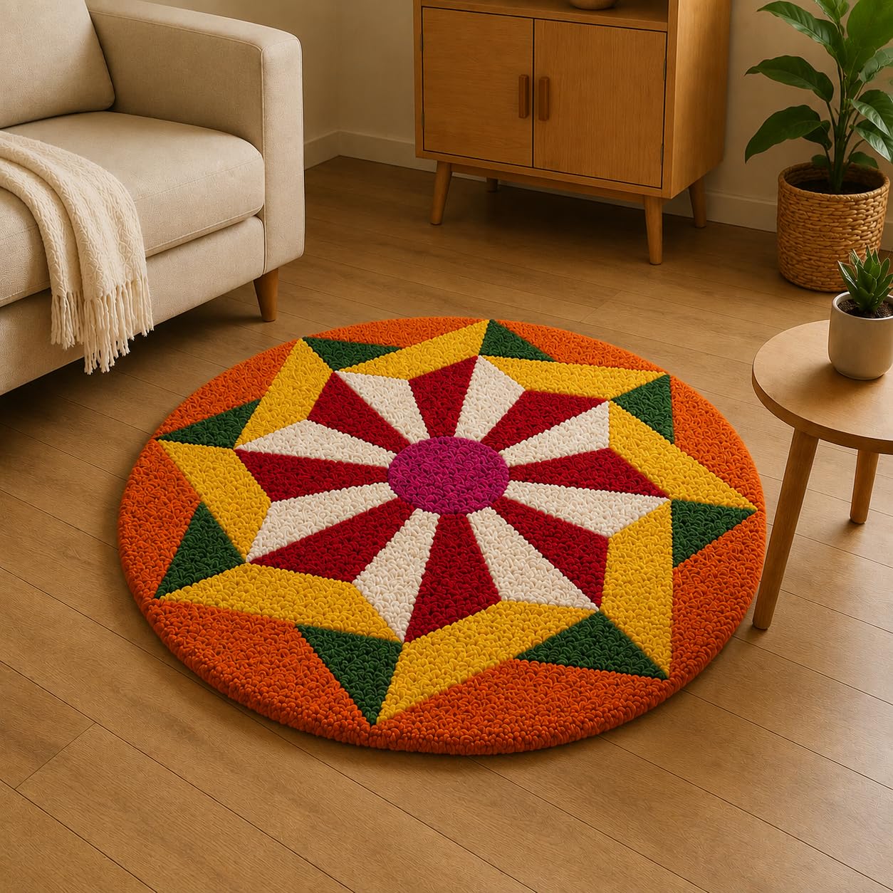 Rangoli Mat (60x60 cm) Super Soft Microfiber Decorative Mat Anti-Skid Door Mats for Home/Bathroom Mat/Bedroom/Kitchen/Floor Mat (White)-image-48