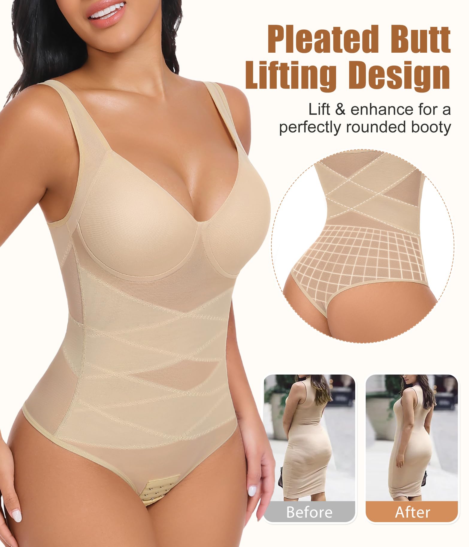 Niwicee Body Contenitivo Modellante Donna Shapewear Bodysuit Pancia Piatta Guaina Contenitiva Perizoma Intimo Snellente Shaper Shaping Spallino Regolabile Mesh Fajas