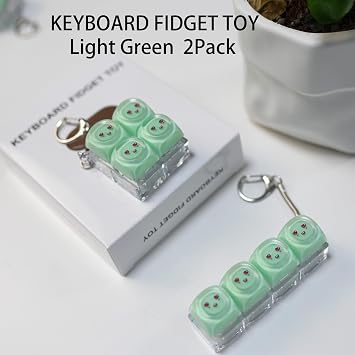 2Pack Keyboard Fidget Clicker Toys, Light Green Clicky Fidget Keychain | Cute Smiley Face Jelly keyboard clicker Suitable for Adults, Boost Focus Calm Anxiety at Work Travel Ideal Stress-Relief Gift