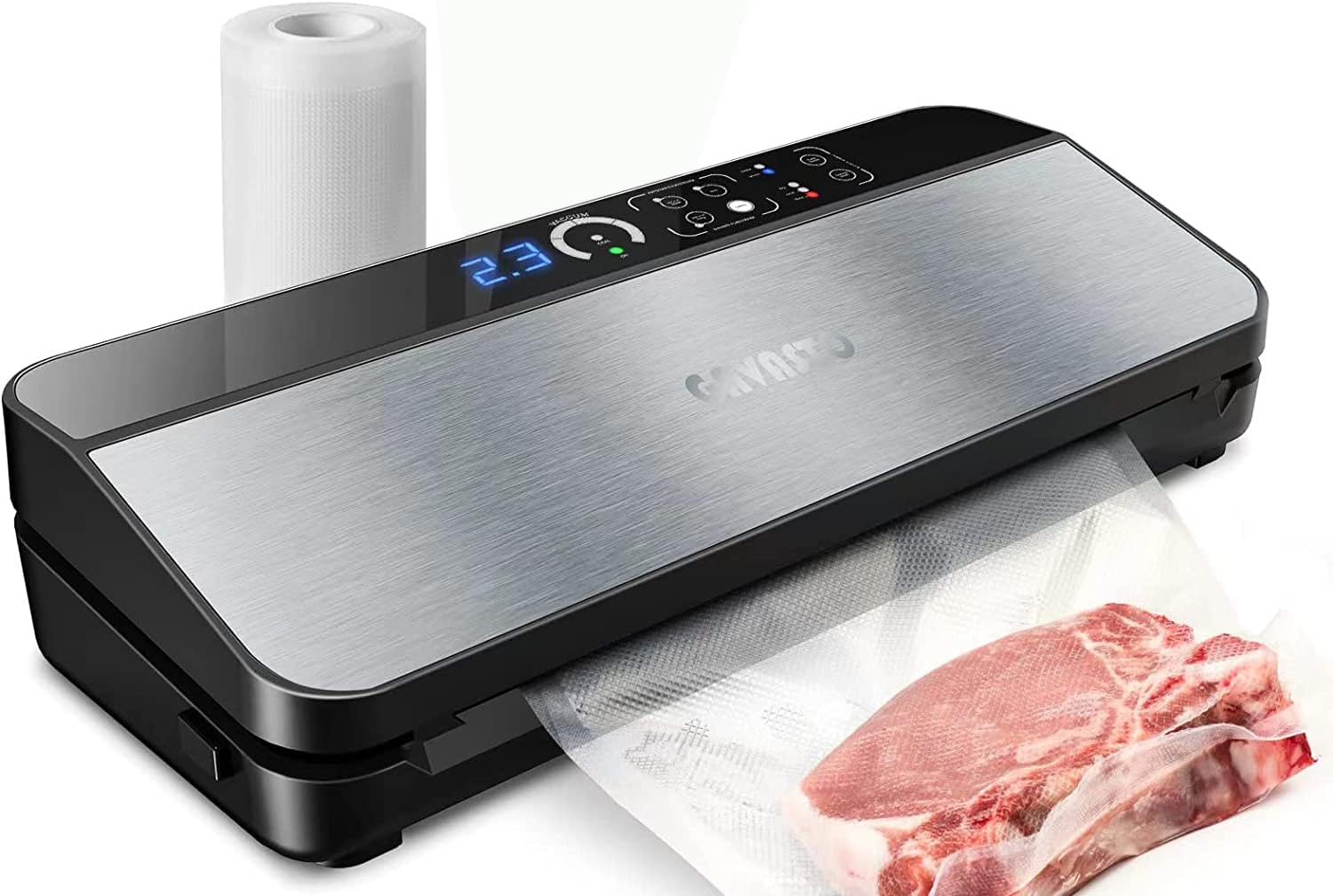 Vacuum Sealer Machine, Digital Display Food Sealer with Built-in Cutter and Bag Storage(Up to 20 Feet Length), Includes 2 Bag Rolls 11”x16’ and 8”x16’, Both Auto&Manual Options,3 Food Modes,2 Pump Speed, Lab Tested, LED Indicator Lights: Home & Kitchen