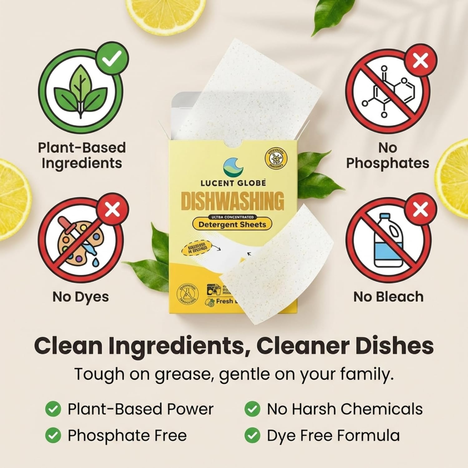 Lucent Globe Láminas de detergente para lavavajillas, potente limpieza para platos, ollas y sartenes, sin productos químicos agresivos, sin volumen ni derrames, multiusos para lavavajillas y lavado de