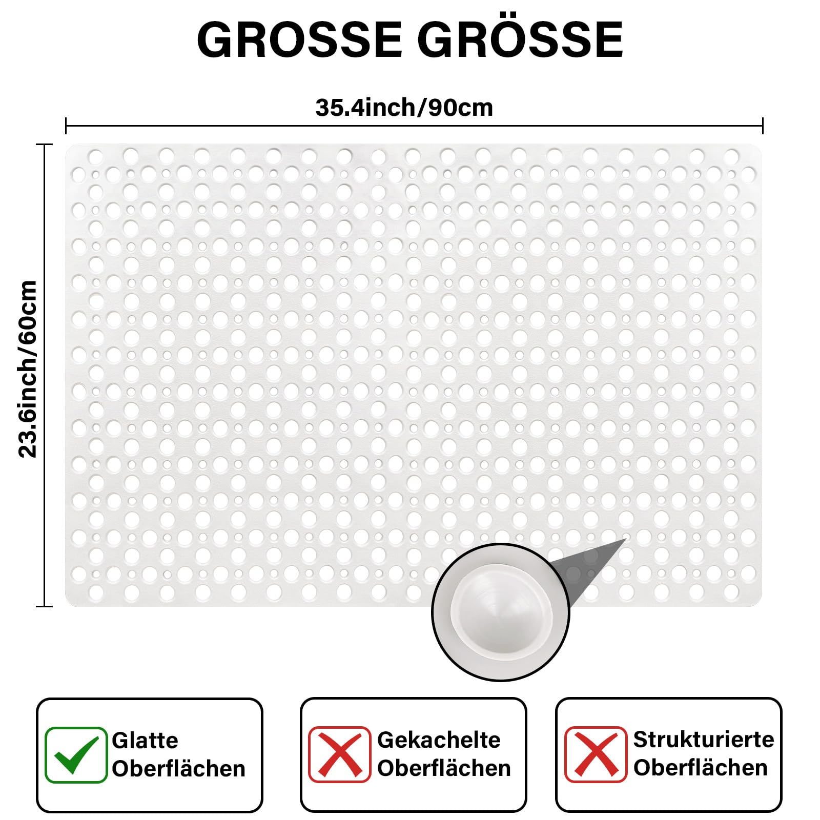Alfombrilla de ducha extra grande, antideslizante, 60 x 90 cm: suave y cómoda de TPE, alfombrilla antideslizante para ducha con grandes agujeros de drenaje y ventosas, secado rápido, lavable a máquina