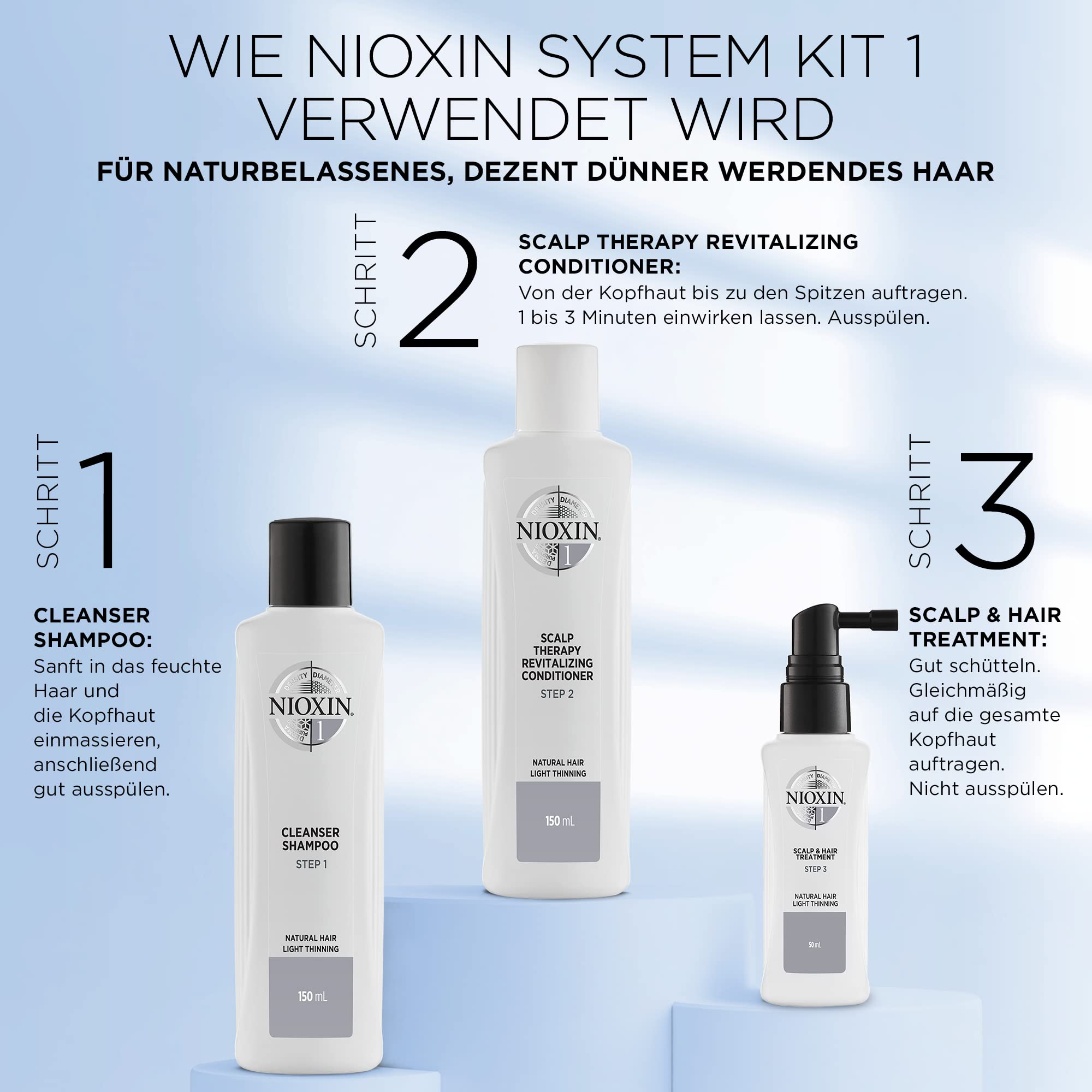 NIOXIN System 1 Starter-Set – Shampoo, Haarspülung und Kopfhaut Serum für naturbelassenes, dezent dünner werdendes Haar – gegen Haarausfall durch Haarbruch und für mehr Widerstandskraft