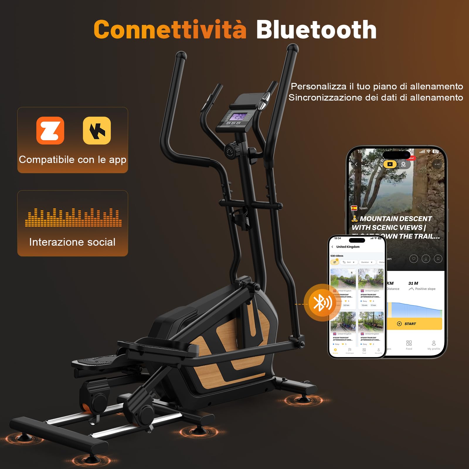 Ellittica da Casa, Ellittiche Ultra Silenzioso Resistenza Magnetica 16 Livelli, Macchina Ellittica con Volano 10kg, Passo di 45cm, App Proprietaria Monitor LCD, Capacità di Carico 150kg
