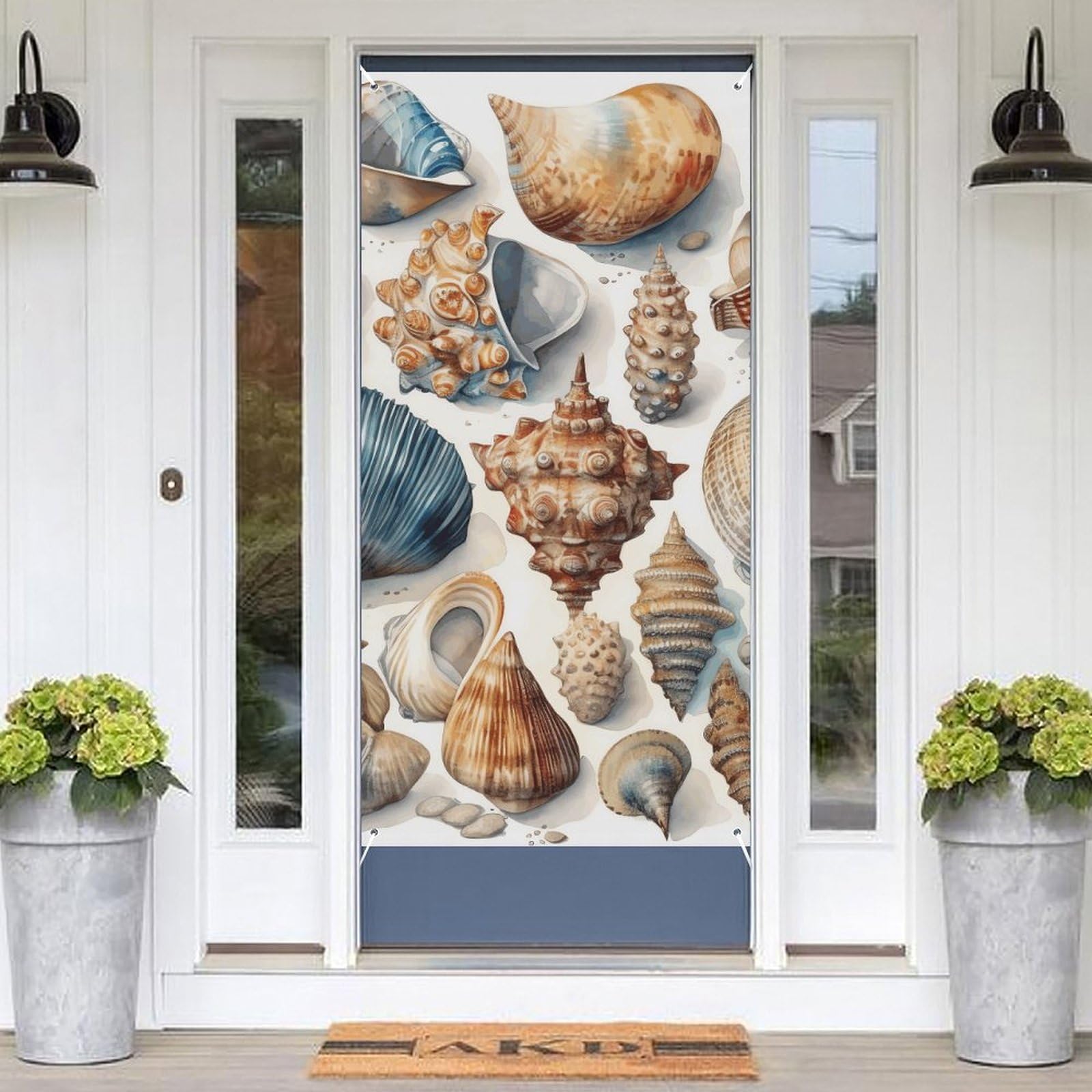 KLOPH Door Cover Decoration Welcome Door Banner Porch Sign Photo Background Door Curtains for Doorway Privacy Window Curtain Hand Drawn Seashells Door Porch Cover Indoor Outdoor Decor 70.9x35.4in