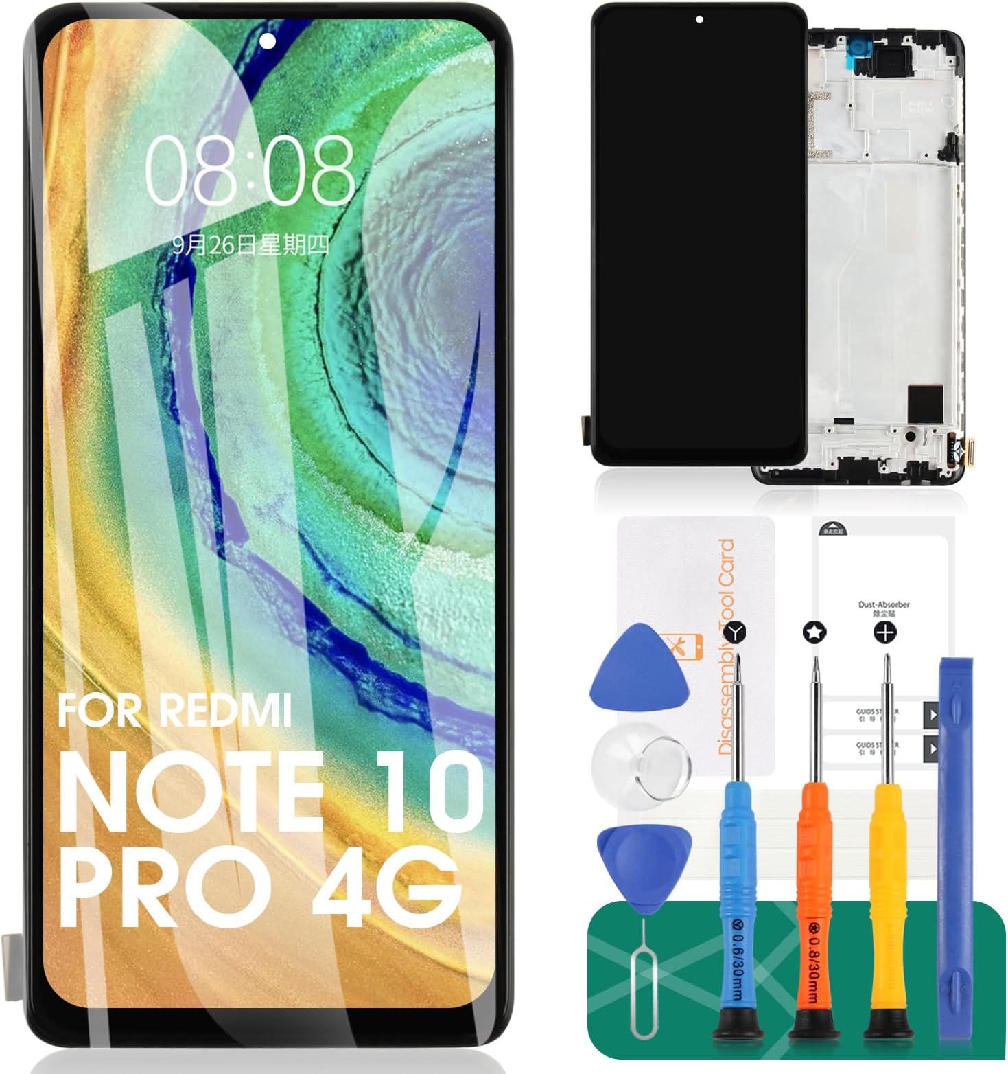 INCELL for Redmi Note 10 Pro 4G Screen Replacement for Xiaomi Redmi Note 10 Pro LCD for Display Redmi Note 10 Pro for M2101K6R,M2101K6G Digitizer Touch Screen Display Assembly Repair Part with Frame