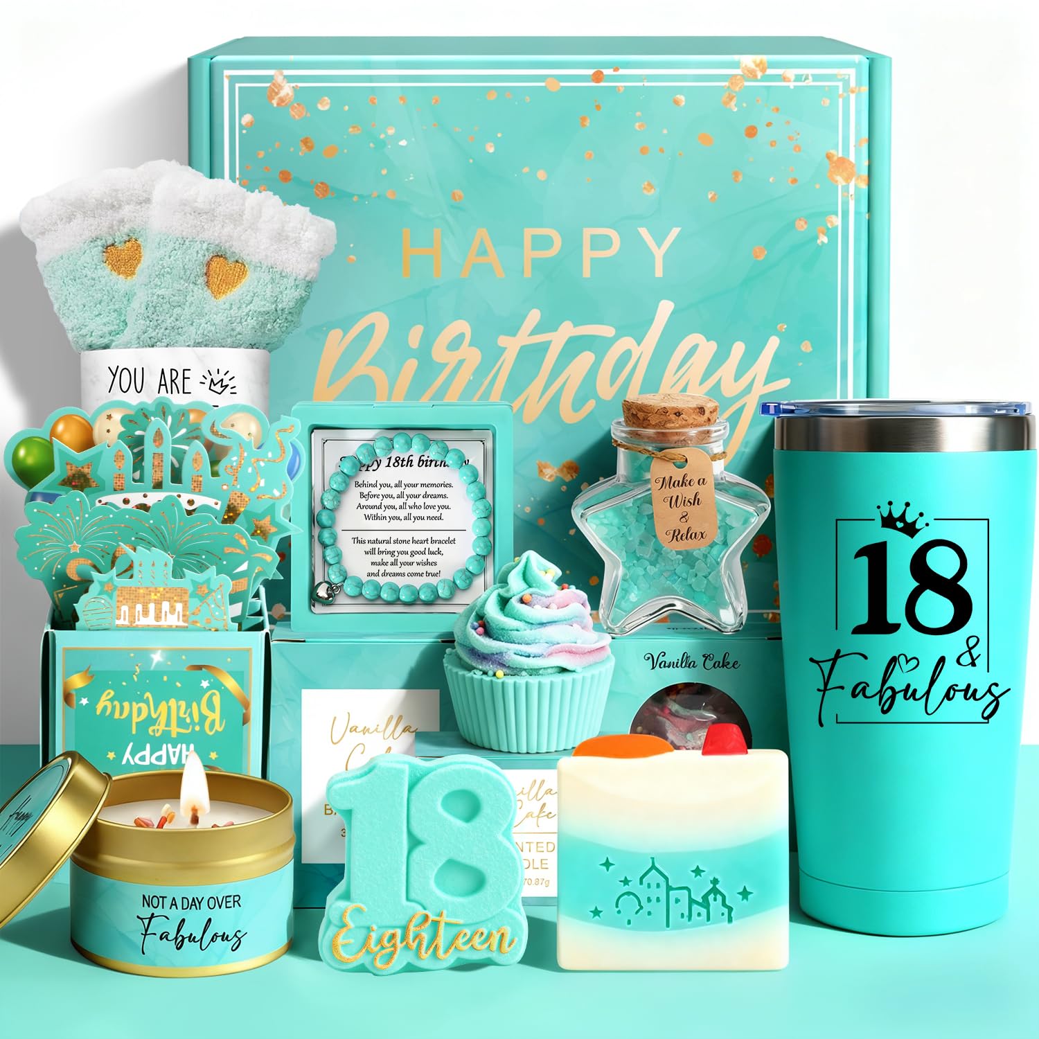 Drazik® 18th Birthday Gifts for Girls, Happy 18th Birthday Pamper Gifts Box for Her Birthday Bath Set Hampers for 18 Year Old Girls, 18th Birthday Presents for Teen Girl Daughter Niece Bestie Sister