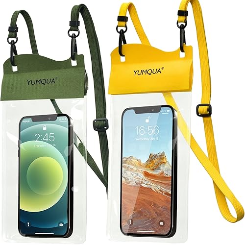 YUMQUA Paquete de 2 bolsas impermeables para teléfono, hasta 7.5 pulgadas IPX8 Funda impermeable para teléfono celular, bolsa seca compatible con