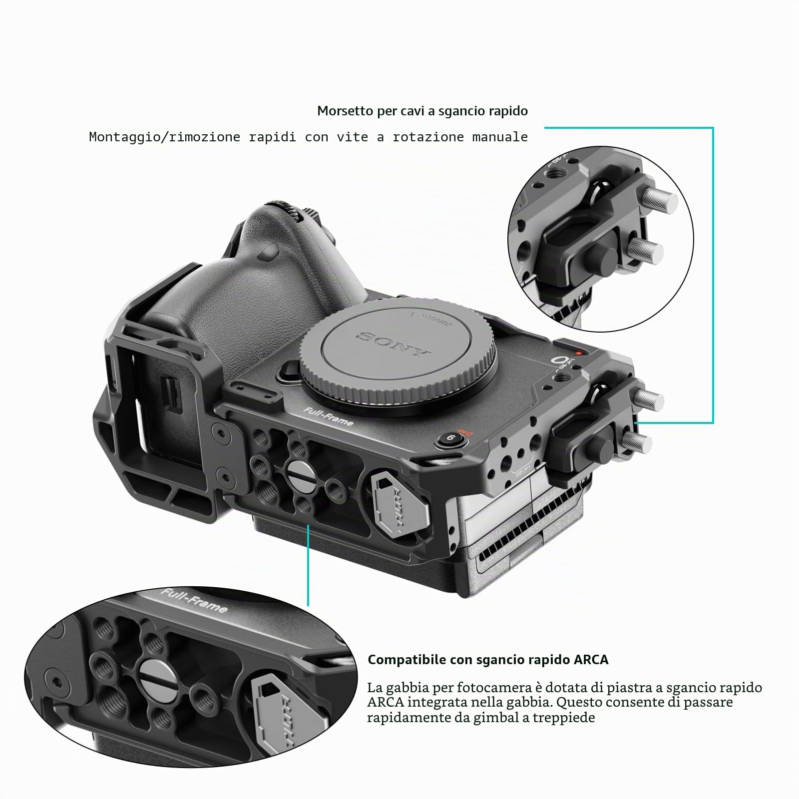 TILTA FX3 FX30 Gabbia compatibile con Sony FX3 FX30, gabbia completa per fotocamera con attacco per cavo HDMI - Nero TA-T16-FCC-B