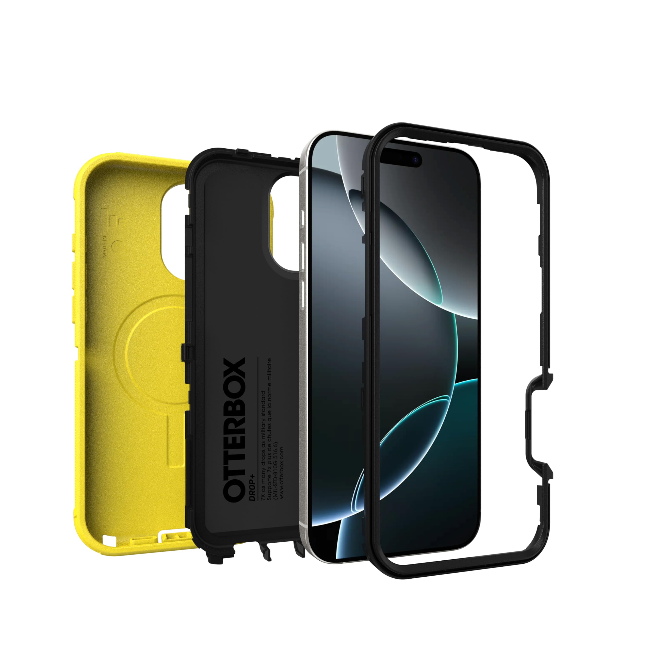OtterBox Funda MagSafe para iPhone 16 Pro Max (solamente) - Serie Defender - Noche (negro y amarillo) - Solo funda - Imanes integrados - Sin pantalla - Resistente y duradera - con protección de puerto