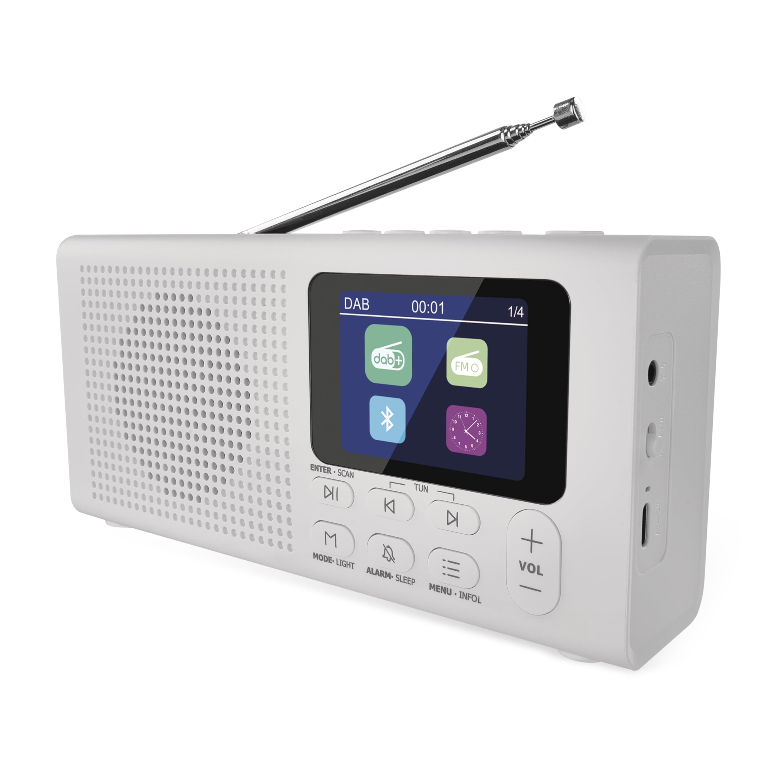EMOS - Radio DAB+ z Bluetooth i podwójnym zasilaniem - przenośne radio cyfrowe z budzikiem, timerem i 40 miejscami pamięci - 4 x szybki wybór - radio kuchenne DAB+FM z kolorowym wyświetlaczem TFT LCD