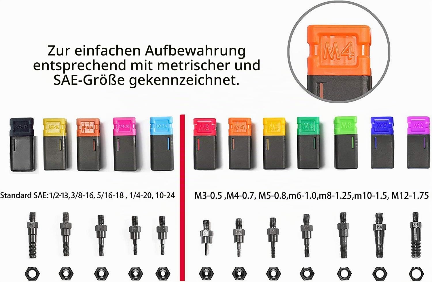 Koffer-Werkzeugkoffer, 43,2 cm, M3 M4 M5, M6, M8, M10, M12, 10-24, 1/4-20, 5/16-18, 3/8-16, Nietpistole, Nietwerkzeuge mit Muttereinstellsystem M3-m12 Bt607