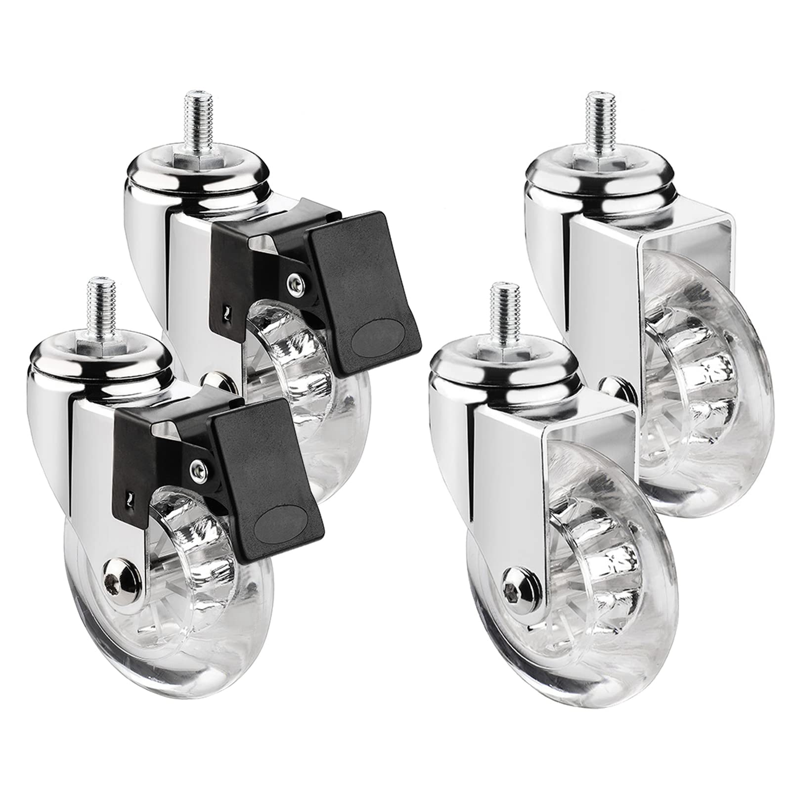 GYRAZXS Heavy-Duty Swivel Casters Set of 4-75mm Transparent Rubber Wheels with M8 & M10 Screws Smooth Ball Bearings for Easy Mobility & Transporting Heavy Items